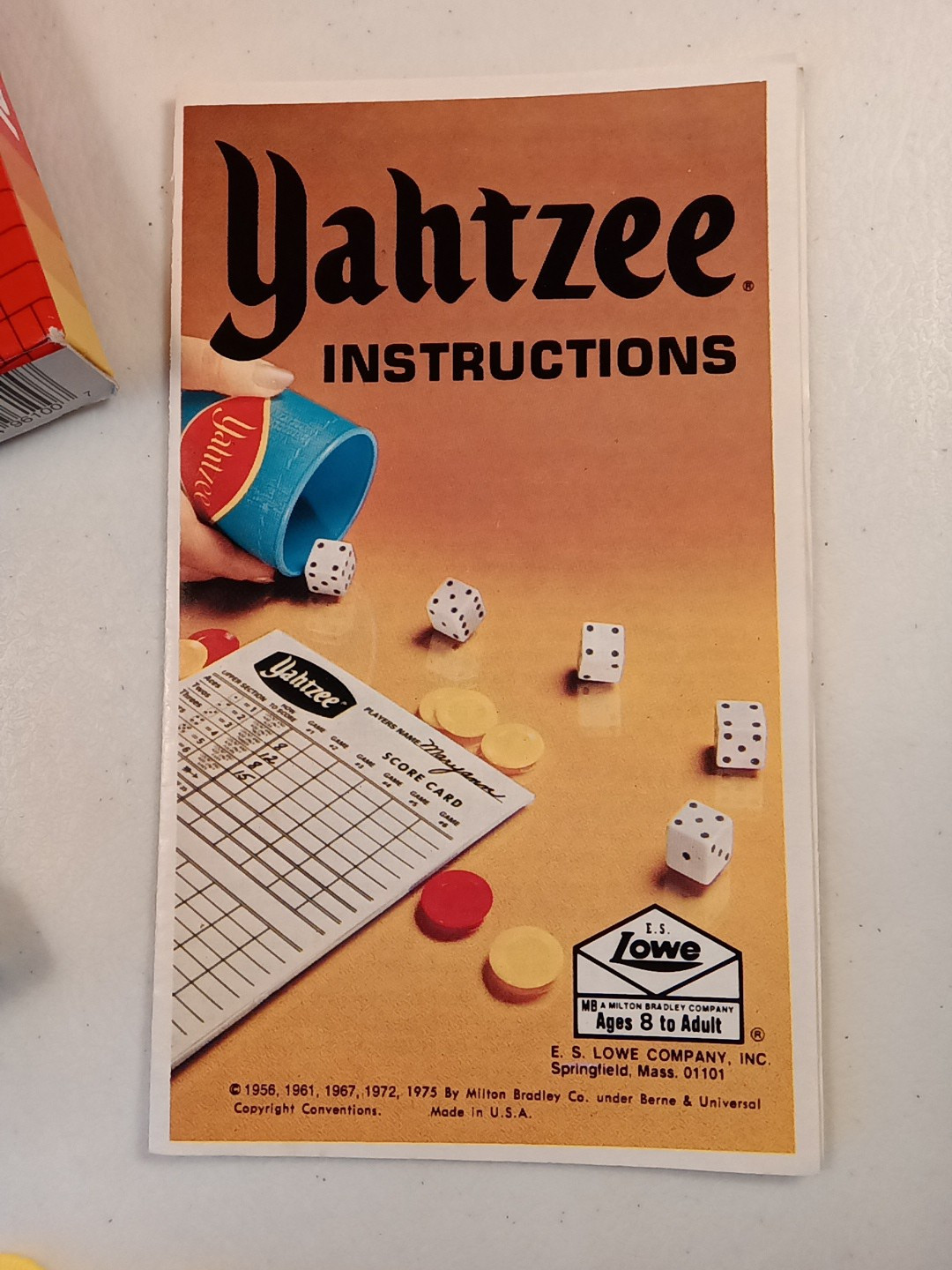 Vtg.Yahtzee Replacement Parts: Cup, 5 Dice, Chips, Manual,& Sealed Score Cards