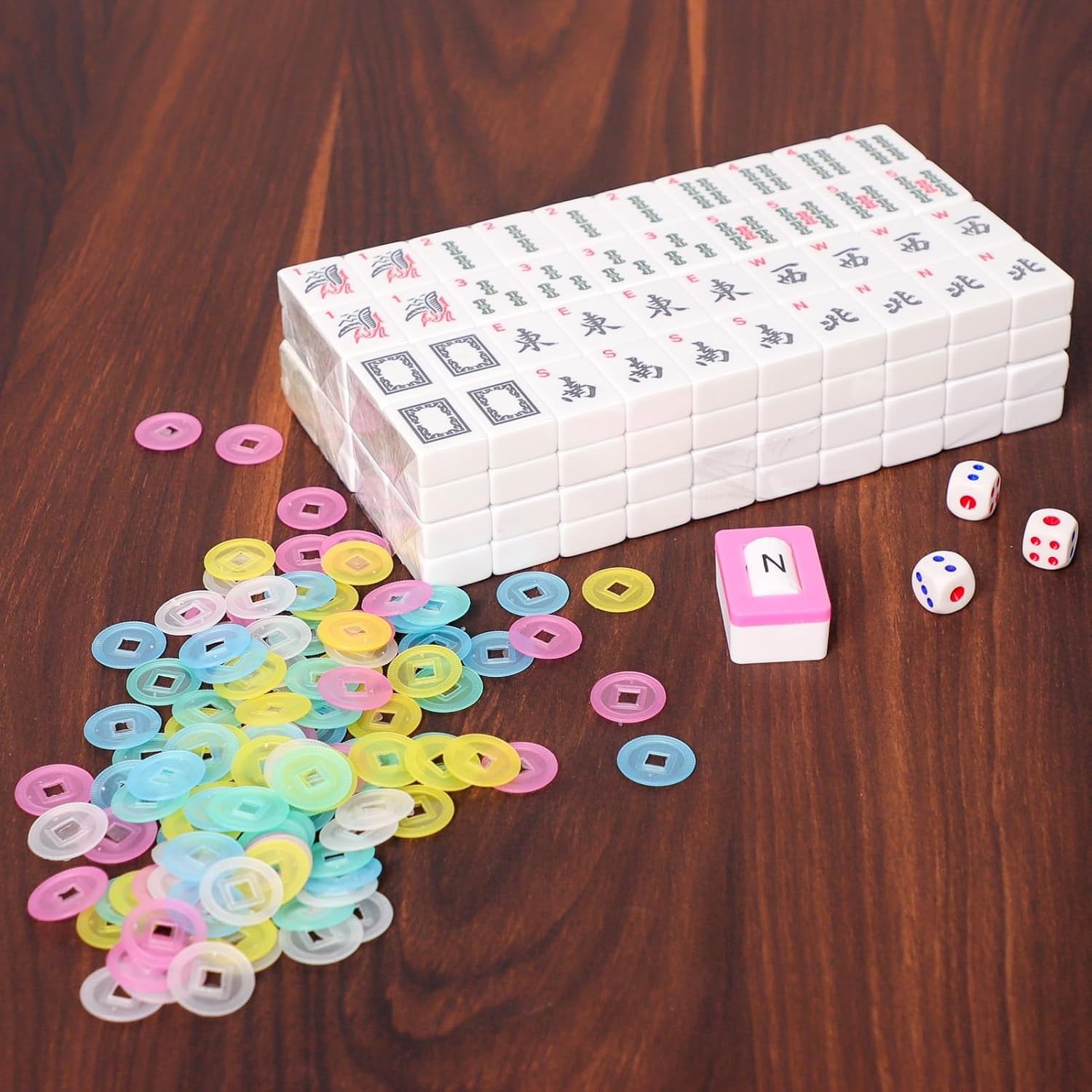 American Mahjong Set with 166 Tiles, Racks, Pusher, Bag, Accessories, and Manual