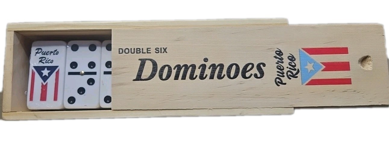 DOUBLE SIX BIG DOMINOES PUERTO RICO FLAG WITH WOODEN CASE DOBLE 6
