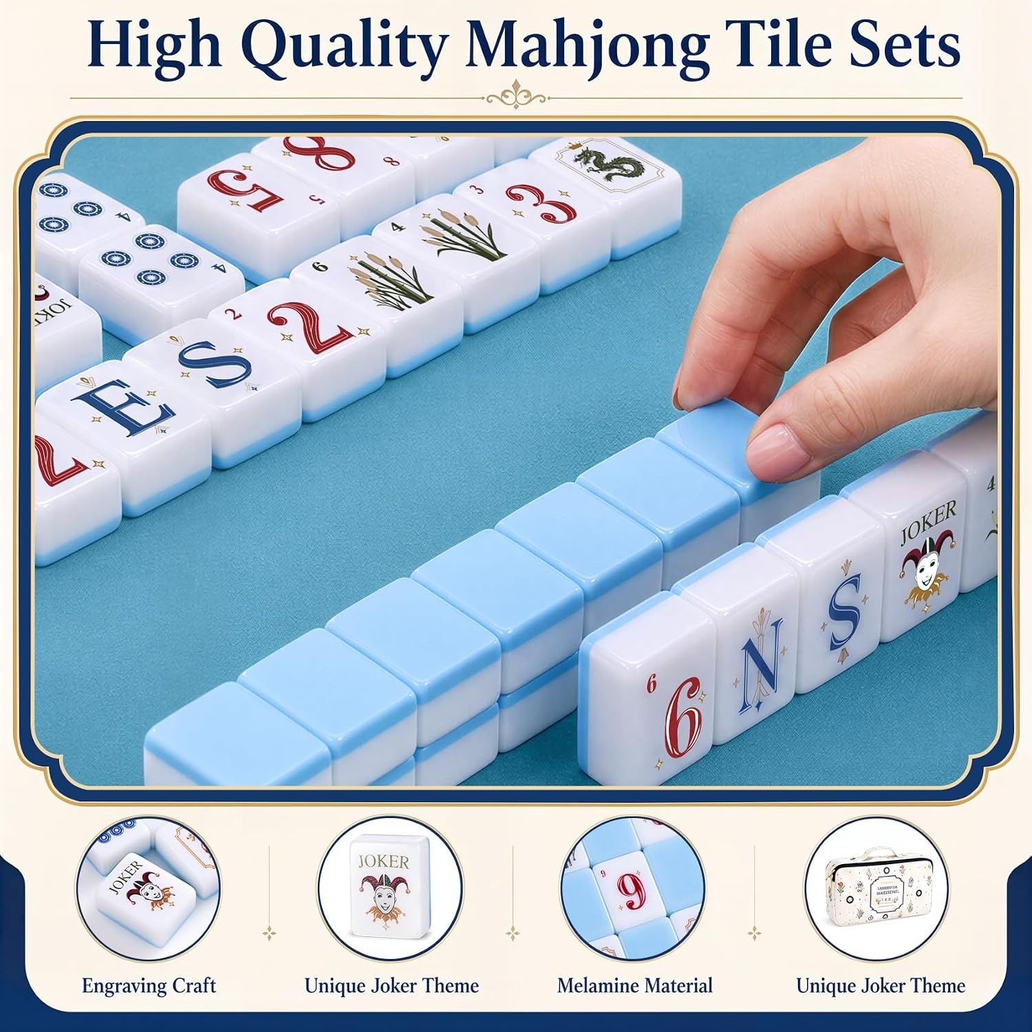Vintage Americana American Mahjong Tile Set, 160 Engraved Melamine Mahjong Tiles