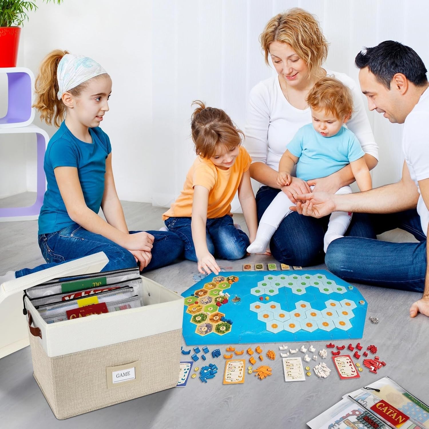 Elegant Board Game Storage with 12 Zipper Bags & Custom Stickers – Modern Design