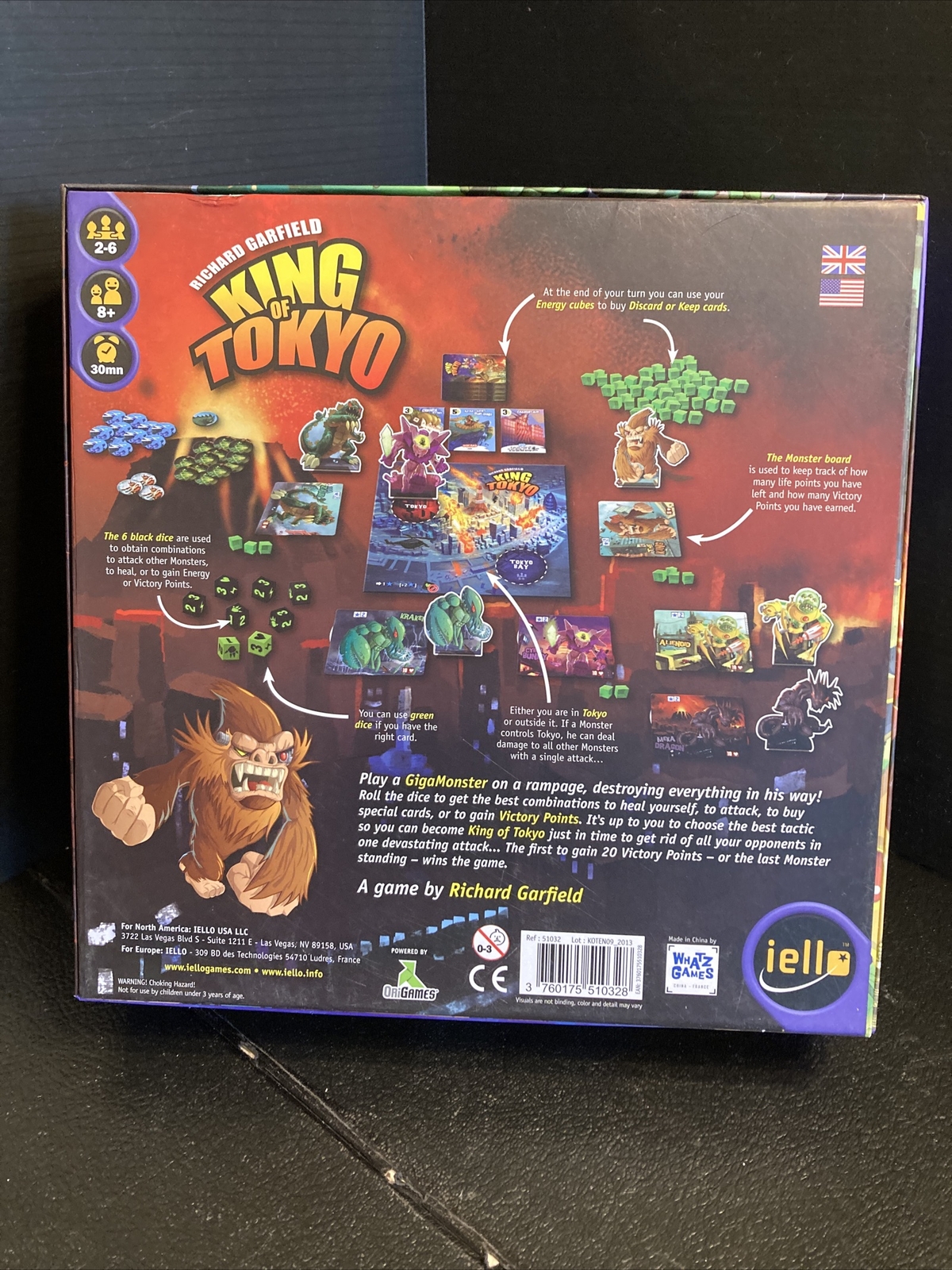 B39) King of Tokyo Board Game Richard Garfield Complete Whatz Iello Original