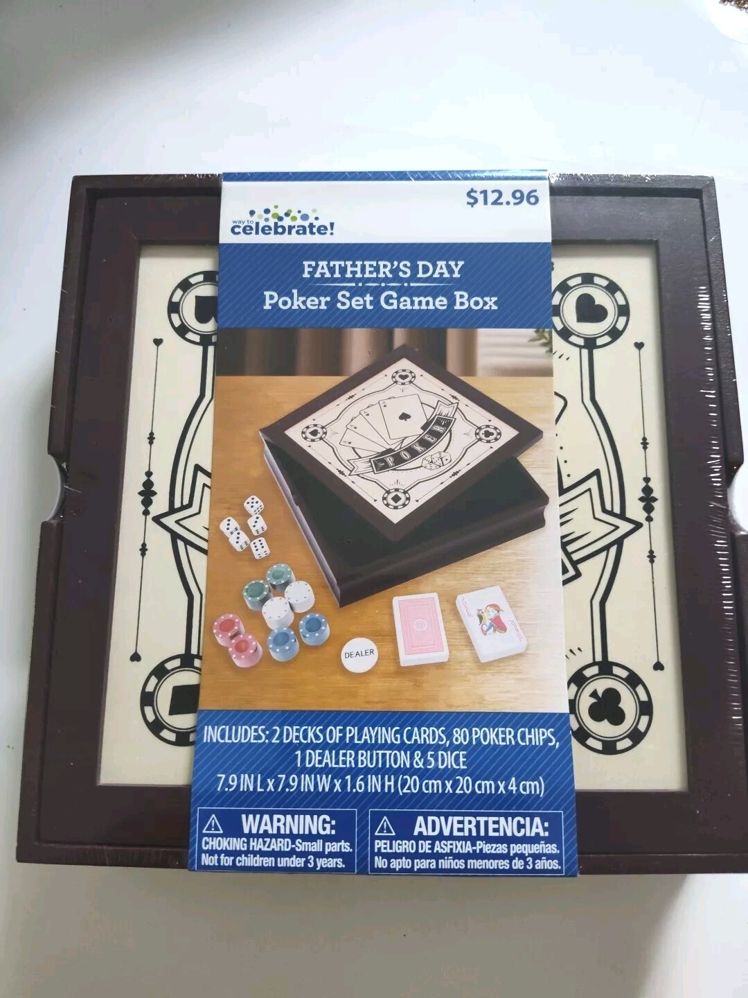 Father’s Day Poker Set Game Box, New Cards, Chips, Dice Dealer Button