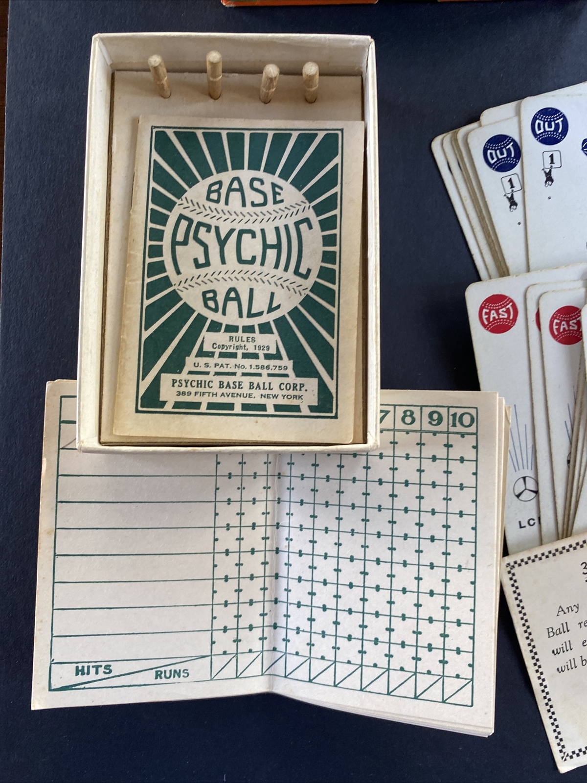 Rare 1920s Psychic Baseball Game Pre-War Card/Board Game Complete w/Box & Rules