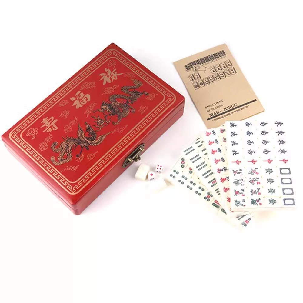 Vintage Chinese Mahjong Set Traditional 144 Tiles Mah-Jong Game Set Case Box