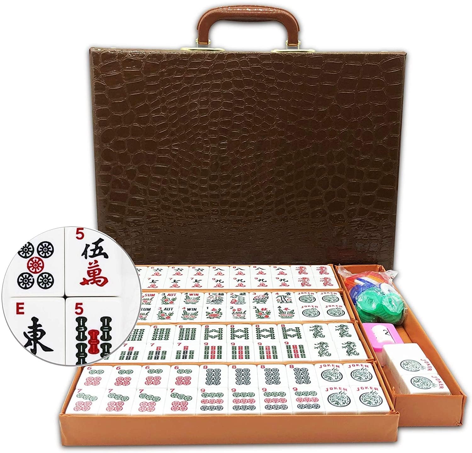 American Mahjong Game Set 166 White Engraved Tiles for Western Mah Jong, Mah jon