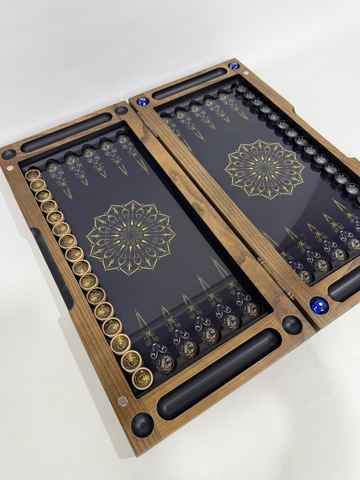 Lion Backgammon Set with Tempered Glass – Handmade Wooden Royal Board Game