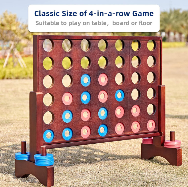 Giant Wooden 4 in A Row Game – Fun Indoor and Outdoor Board Games for Teens