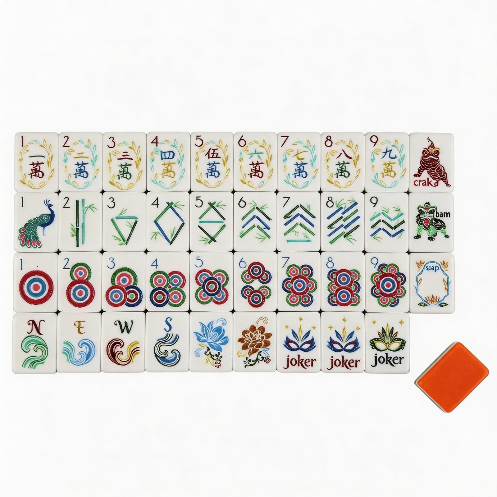 NEW! Vibrant Layered Mahjong Tiles – Full American Set 160Tiles – Orange acrylic