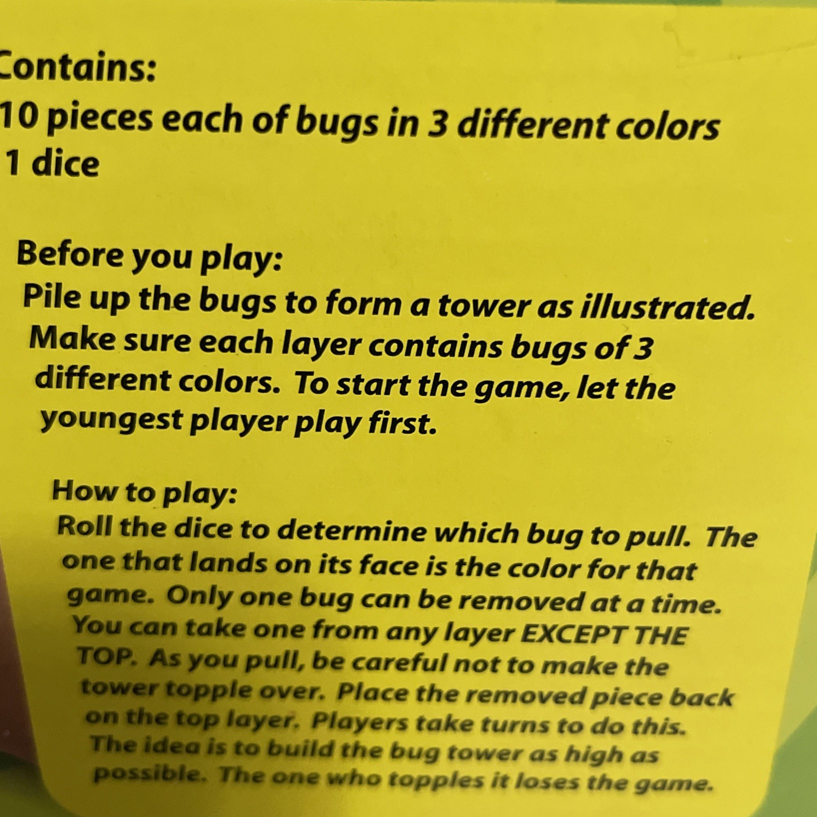 Bugs Building Family Stacking Game Fine Motor Skills Strategy Color Ages 3+