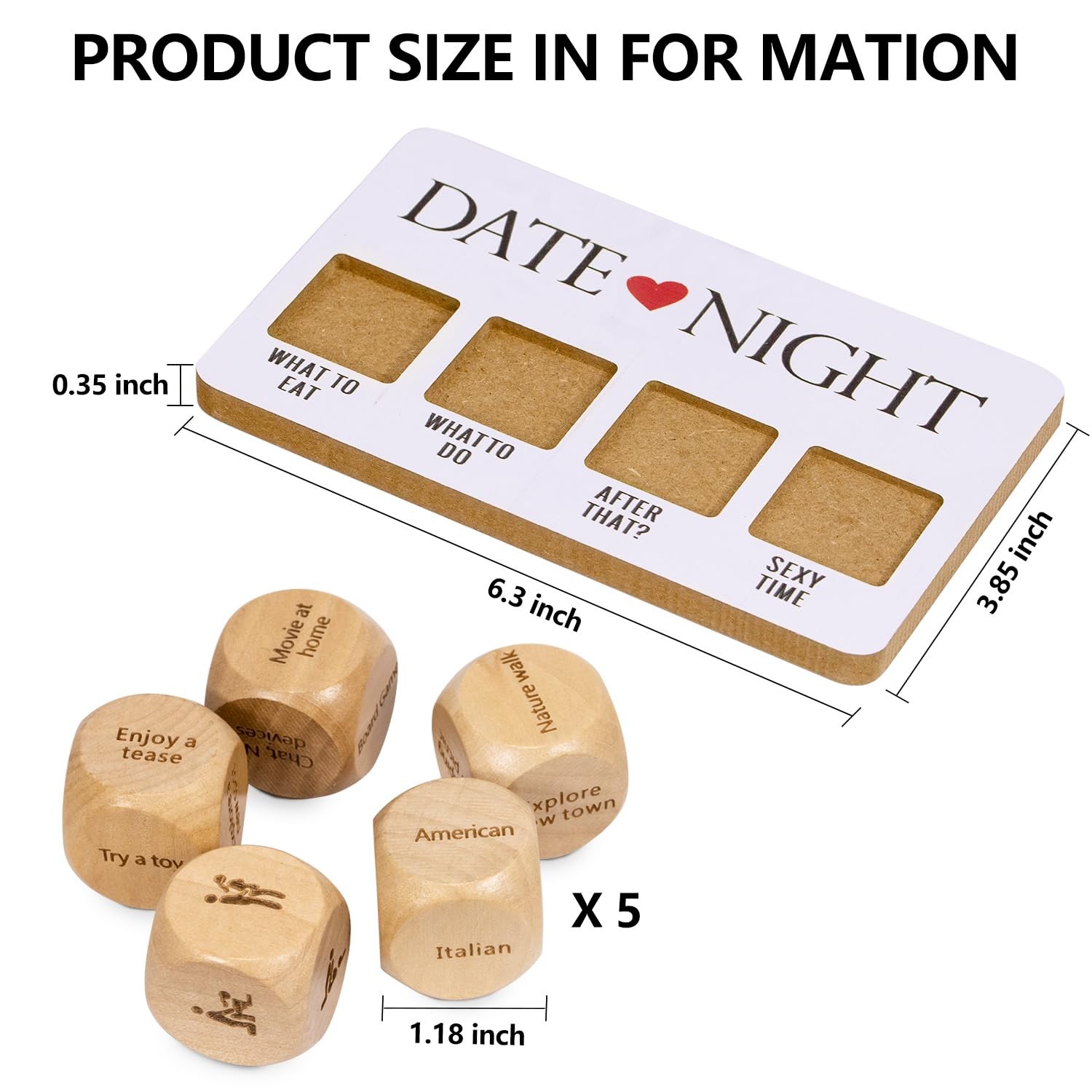 Date Night Dice Set for Couples, 5PCS Valentine’s Day Dating Decision Wooden …