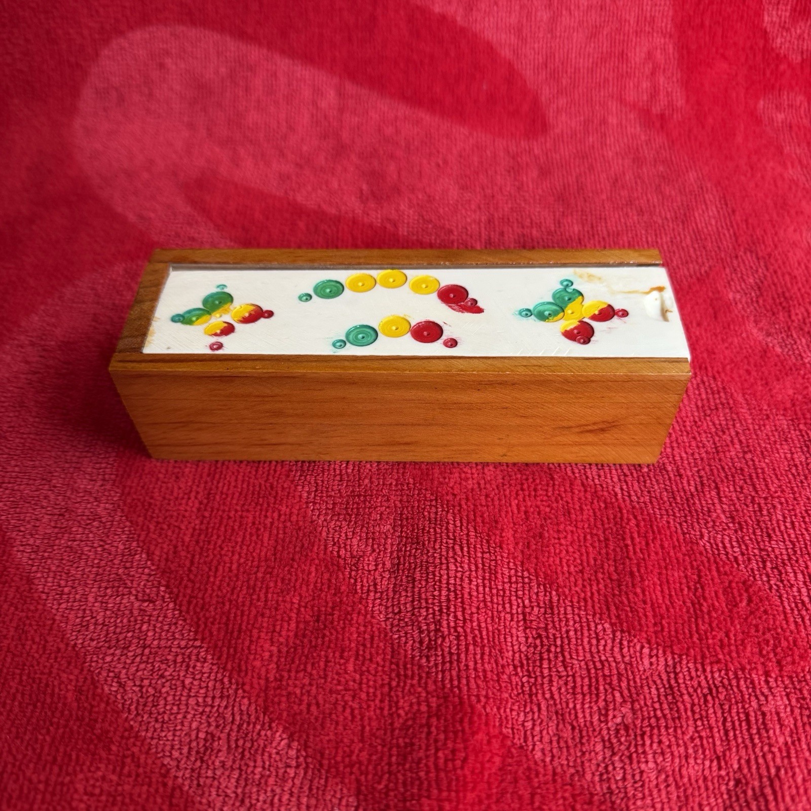 Vintage Miniature Domino Travel Tile Mini Game 28 Bone tiles in Handmade Box
