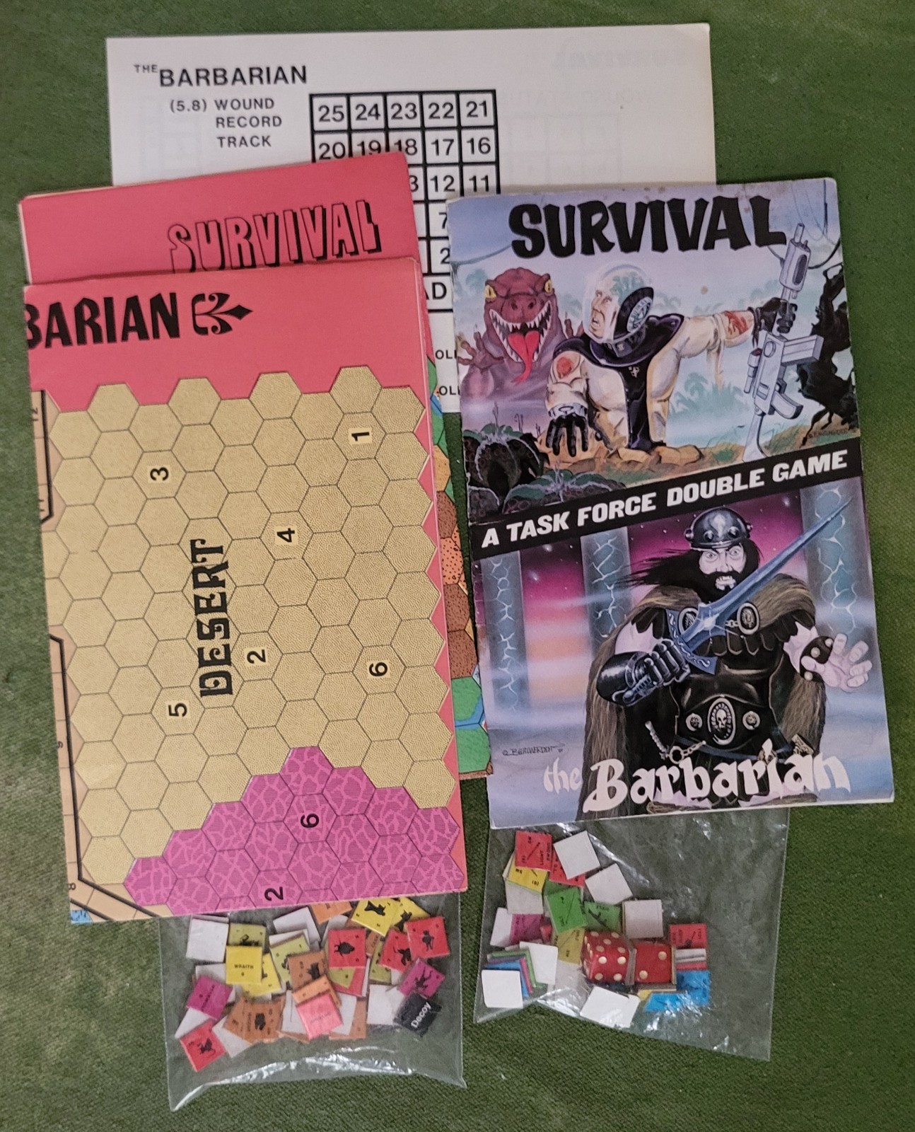 Survival/The Barbarian 1979 Task Force wargame bagged complete punched dice Good