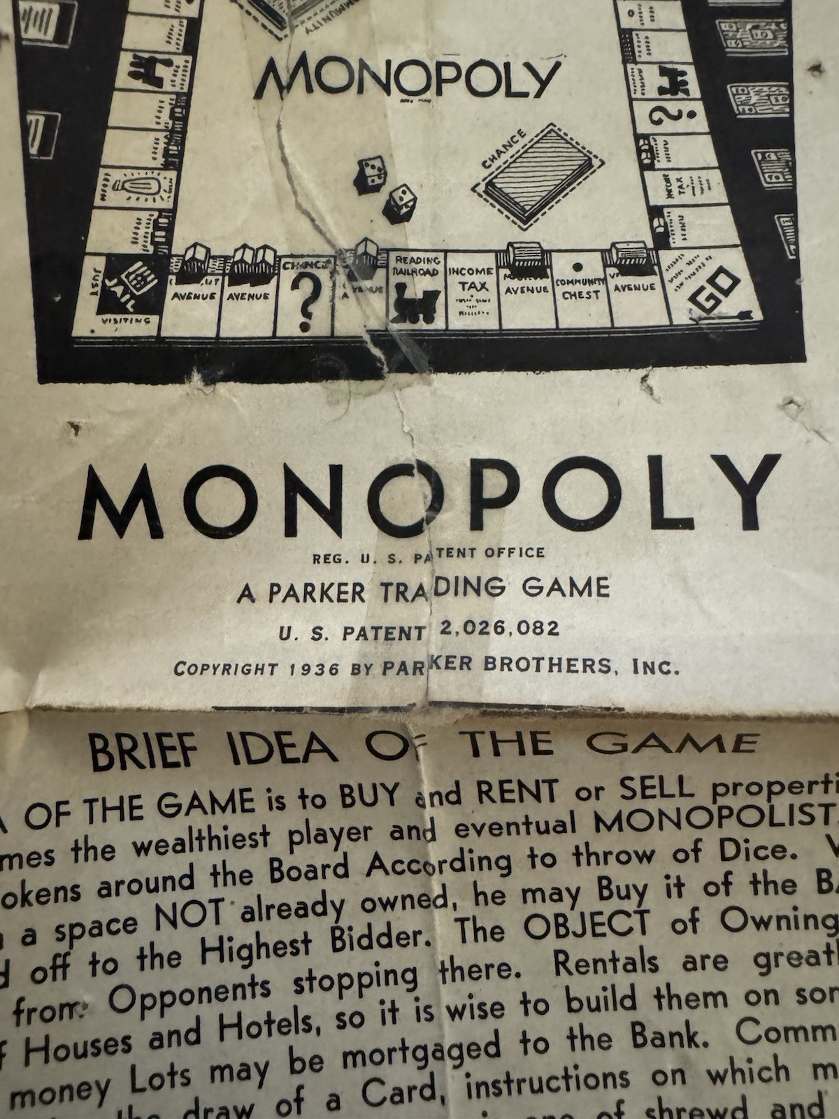 1935 Monopoly Set – Parker Bros. Blue Box, Single Patent No. 2,026,082 – Rare
