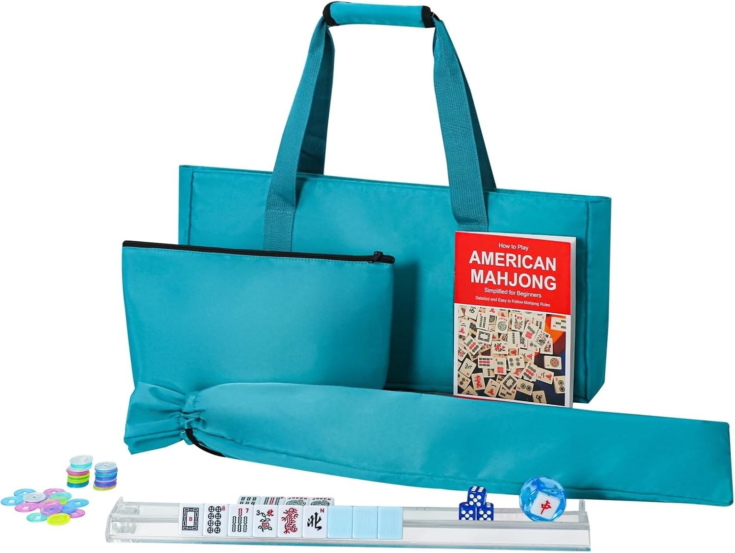 Complete American Mahjong Set with 166 Blue Tiles and Stylish Carrying Bag