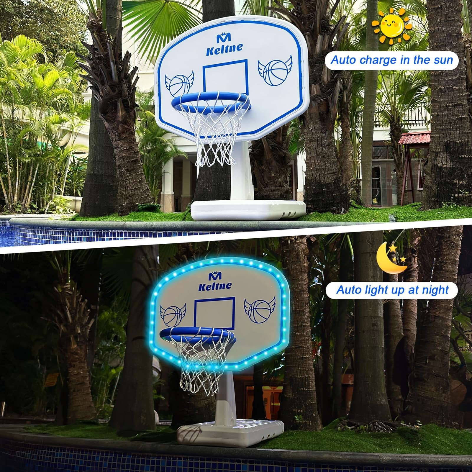 LED Pool Basketball Hoop 34 x34 x42.2 Solar Lights 2 Balls Pump Dahivs Poolside