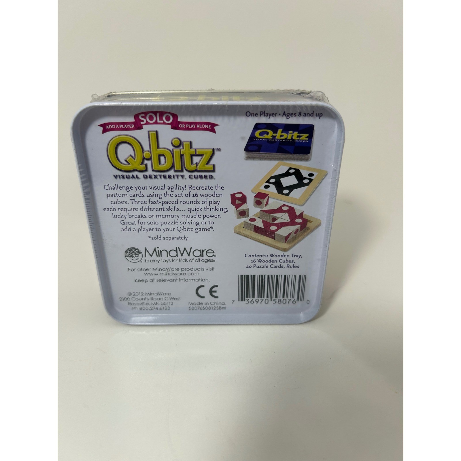 MindWare Q-bitz Solo Magenta Visual Dexterity Game New Sealed 16 Wooden Cubes