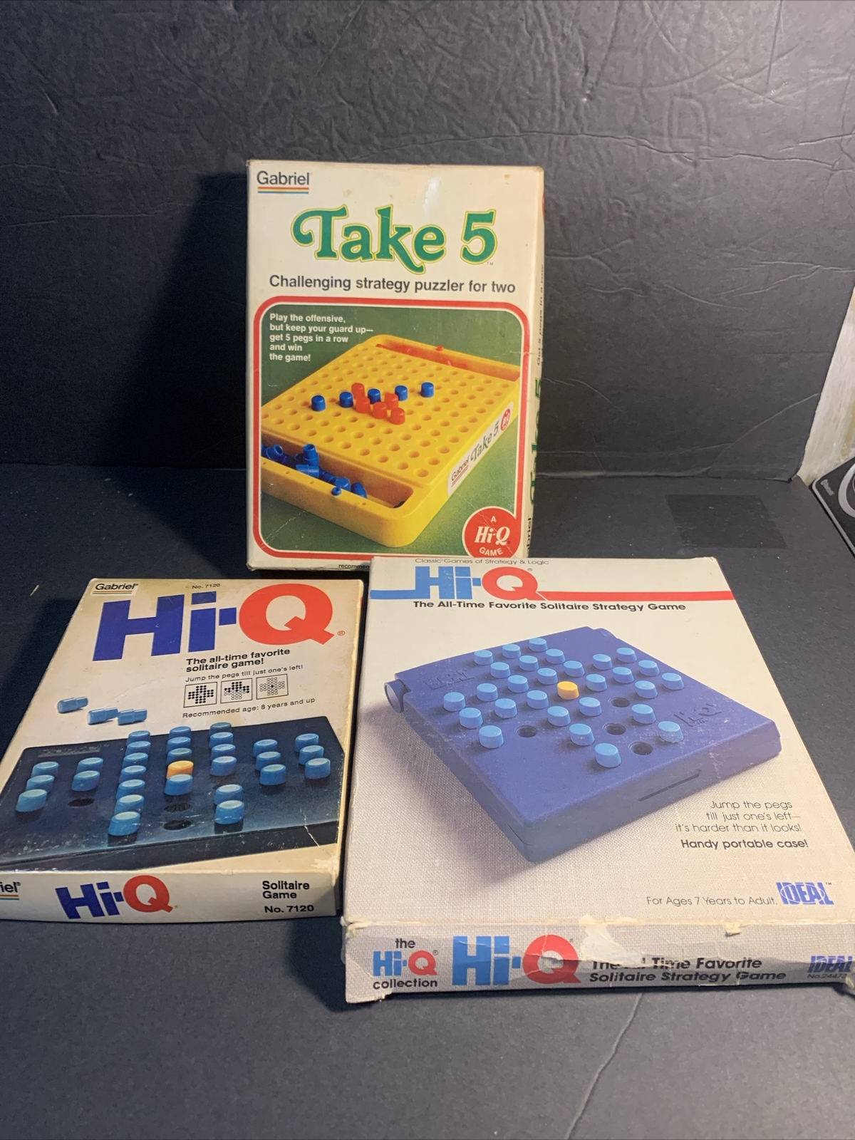 Lot of 3 Vintage Take 5 Gabriel / Ideal Hi-Q Games Take 5 Solitaire Peg Jump
