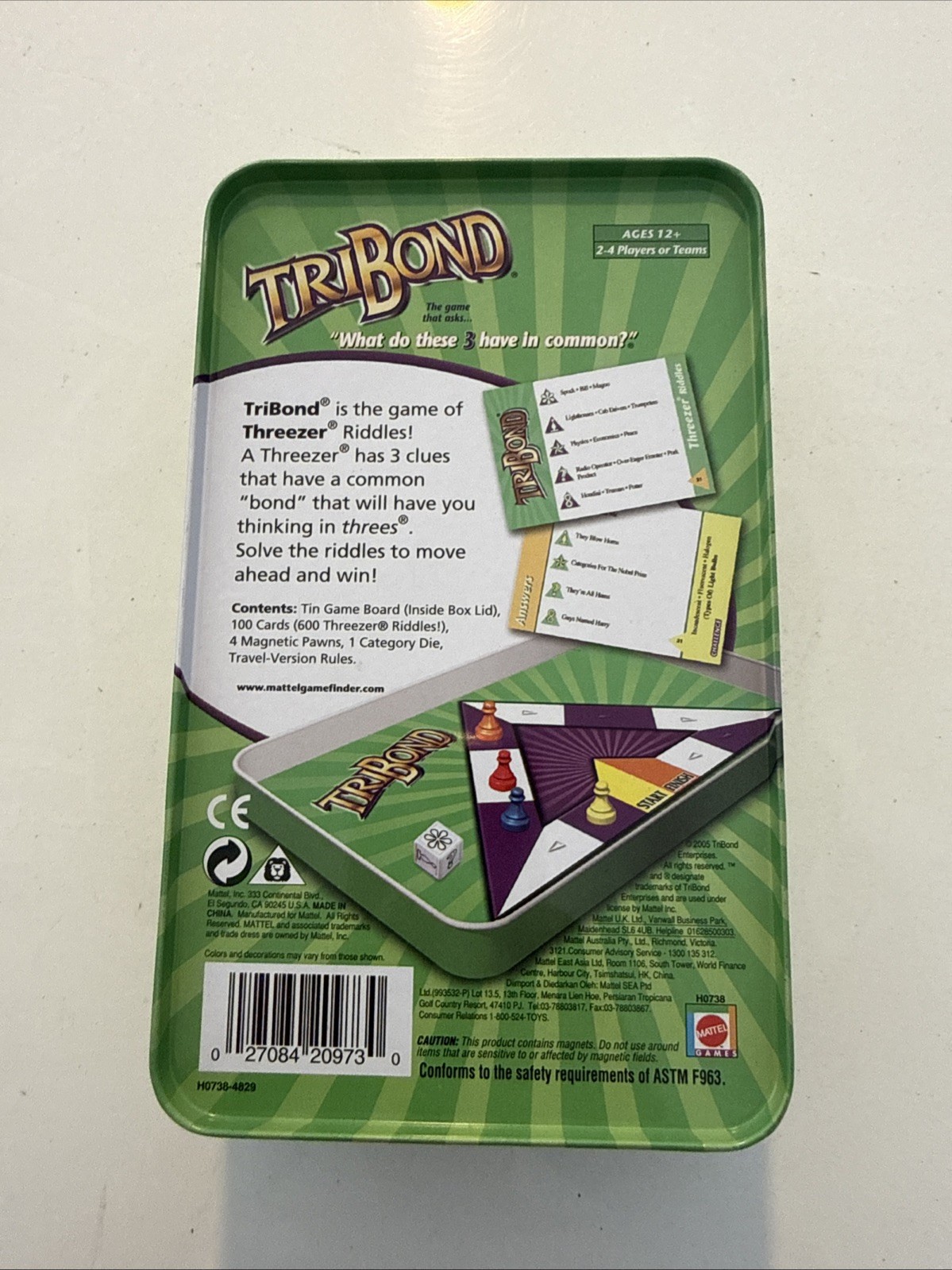 TriBond Game 100% Complete 2004 Travel Version Metal Tin 2-6 Players 12 Years +