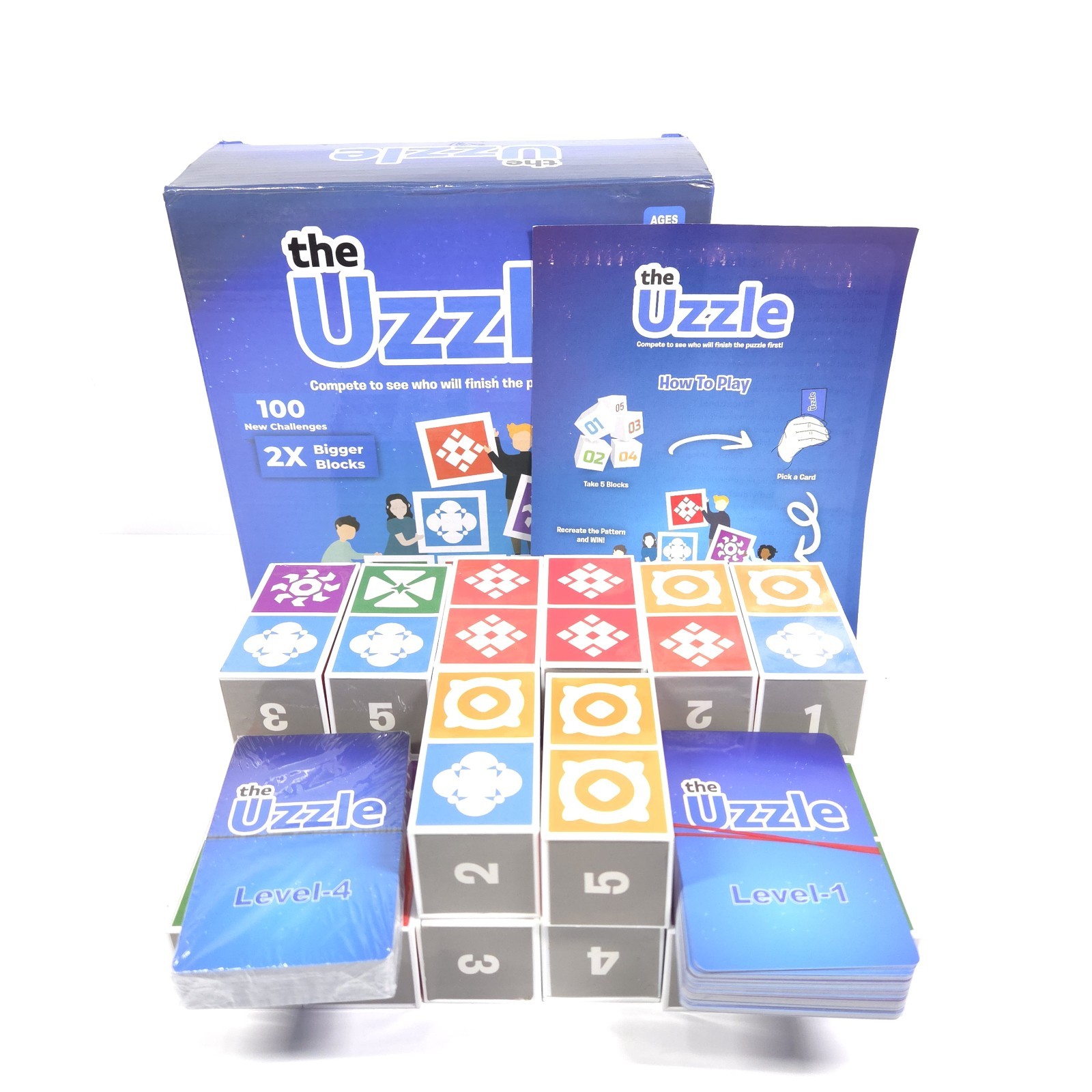 The Uzzle Base Game + Expansion 1 Complete Puzzle Blocks Cards Brain Game