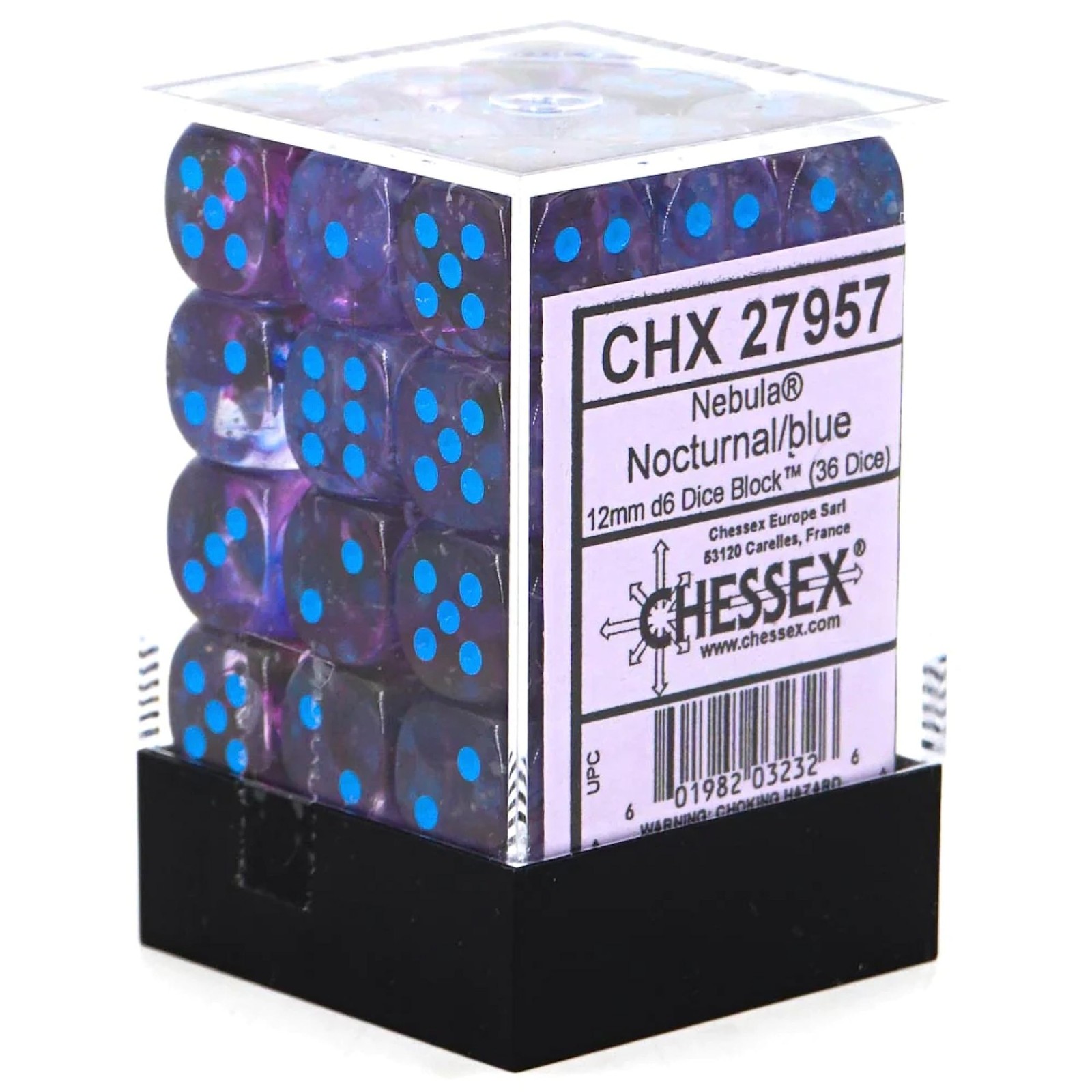 d6 Cube 12mm Luminary Nebula NOCTURNALbu – Chessex (Pack of 36)