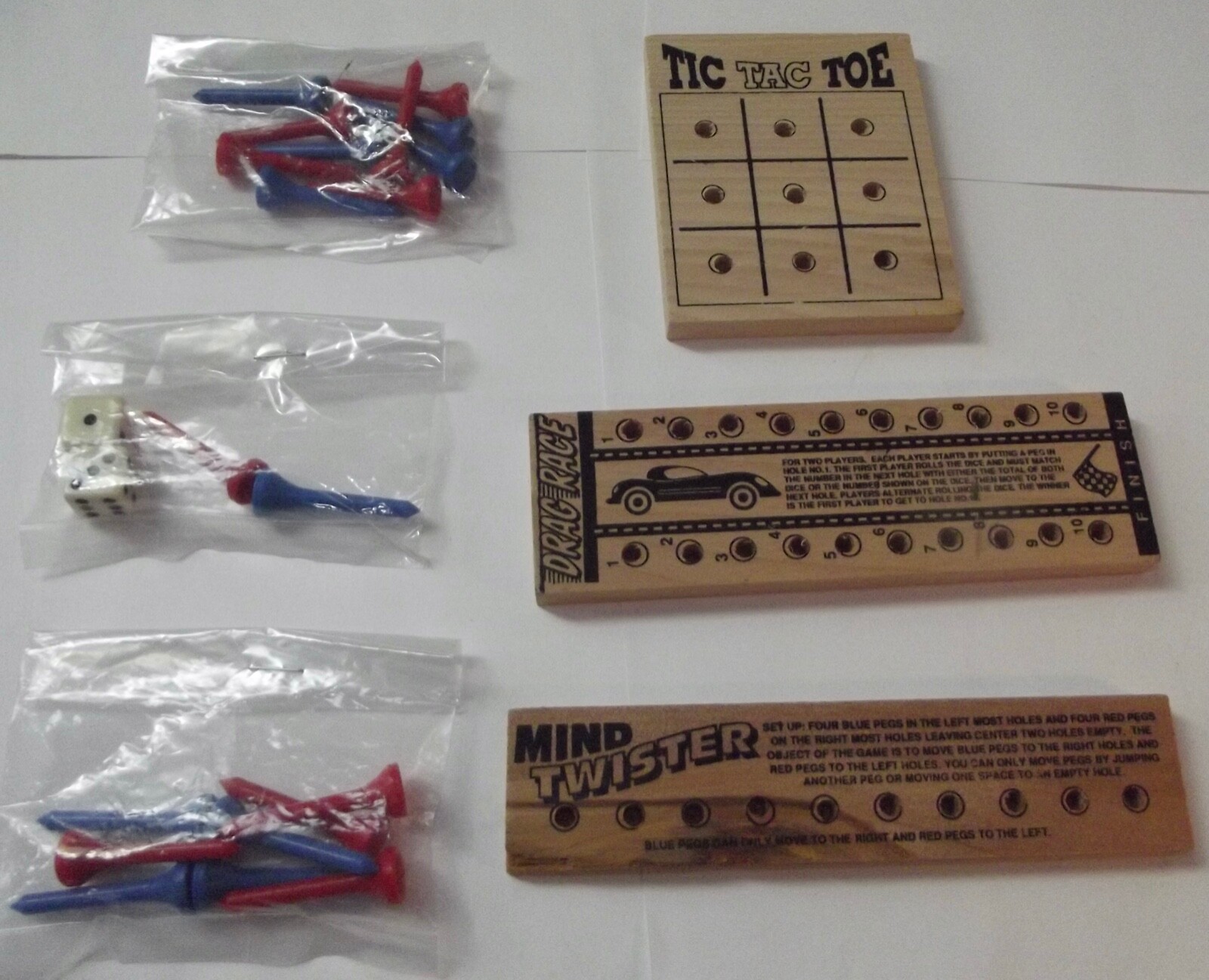 Wooden Travel Peg Games Lot of 3 Galaxy IQ Mind Twister Tic Tac Toe racing wood