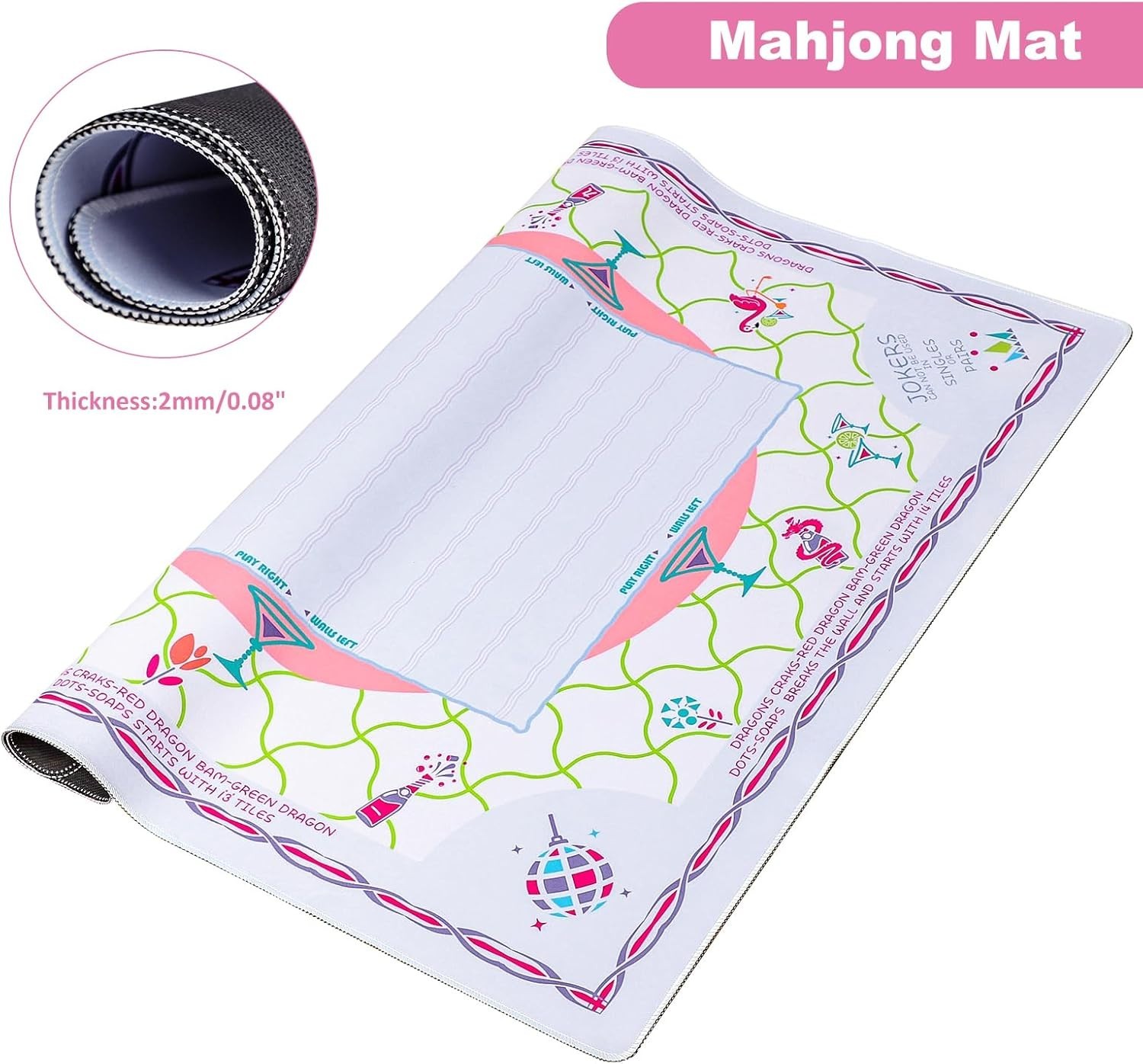 American Mahjong Mat(33″x33″) with Black Carrying Bag&Dice,Anti-Slip, Noise-R…