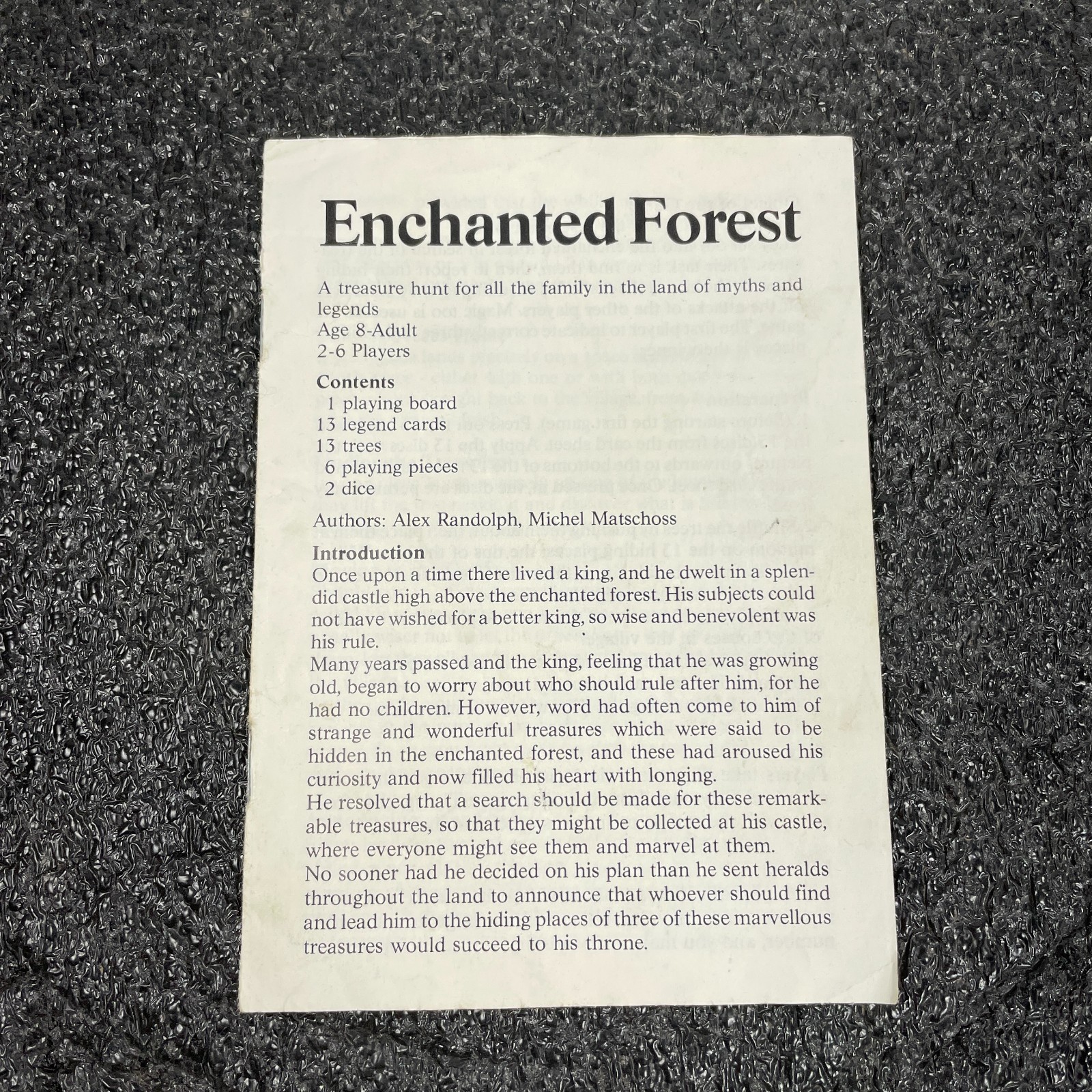 1982 Enchanted Forest Board Game Instructions Replacement Only