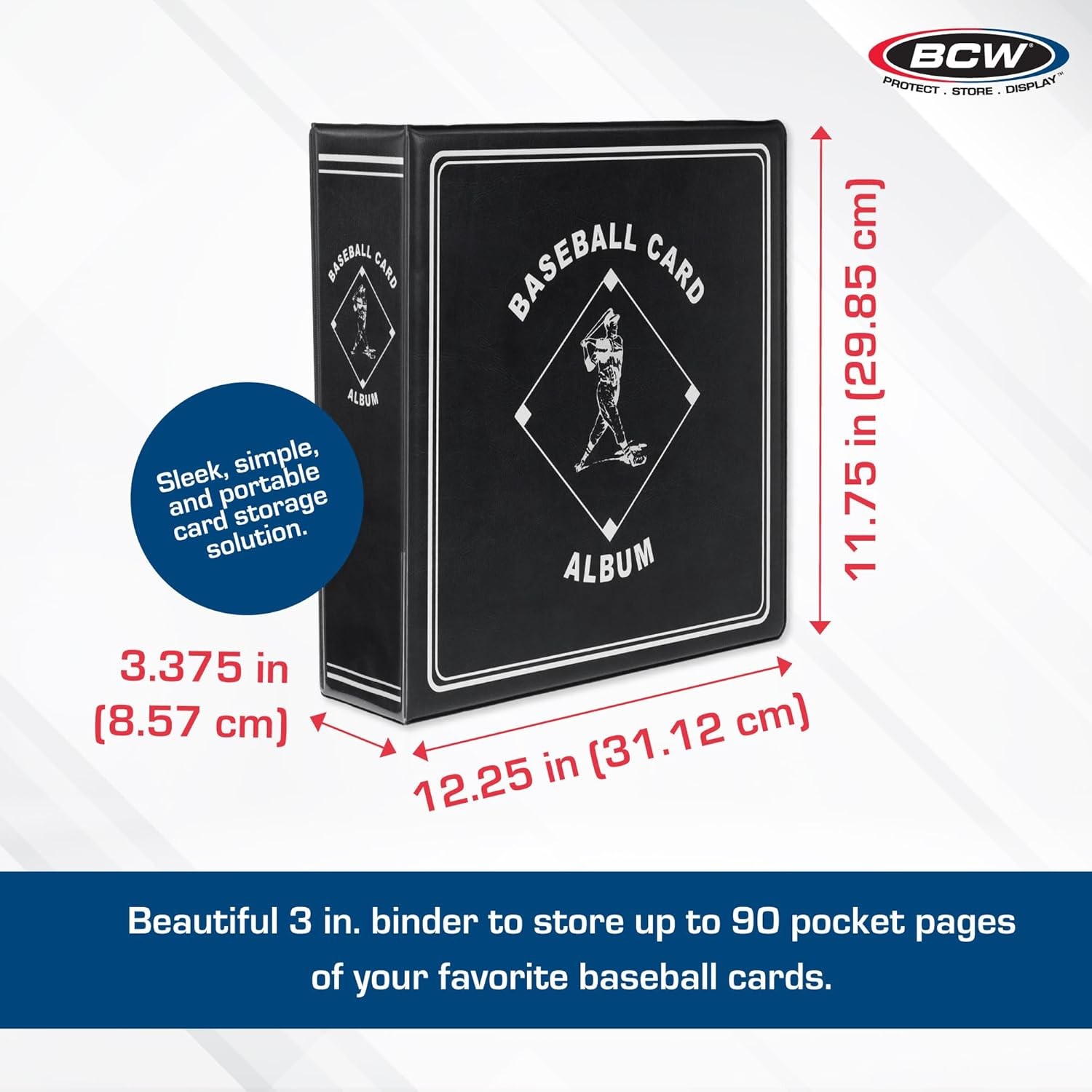BCW Supplies 3″ Baseball Album – Black | Premium Durable Binder Single,