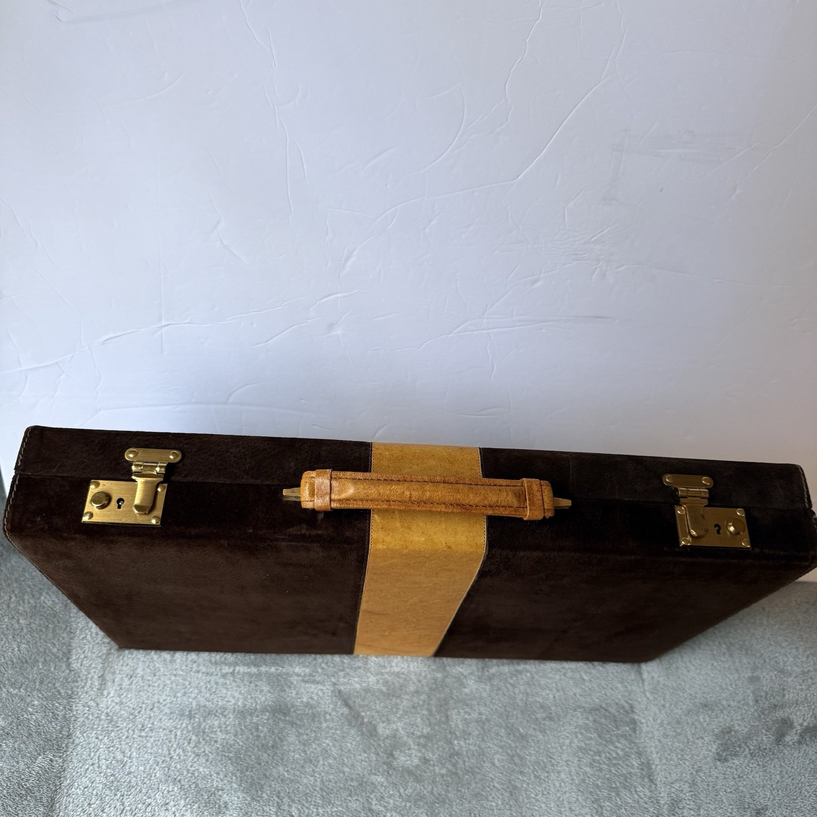 Vintage Aries Mexico Pigskin leather Backgammon Set Case Complete checkers W/Key