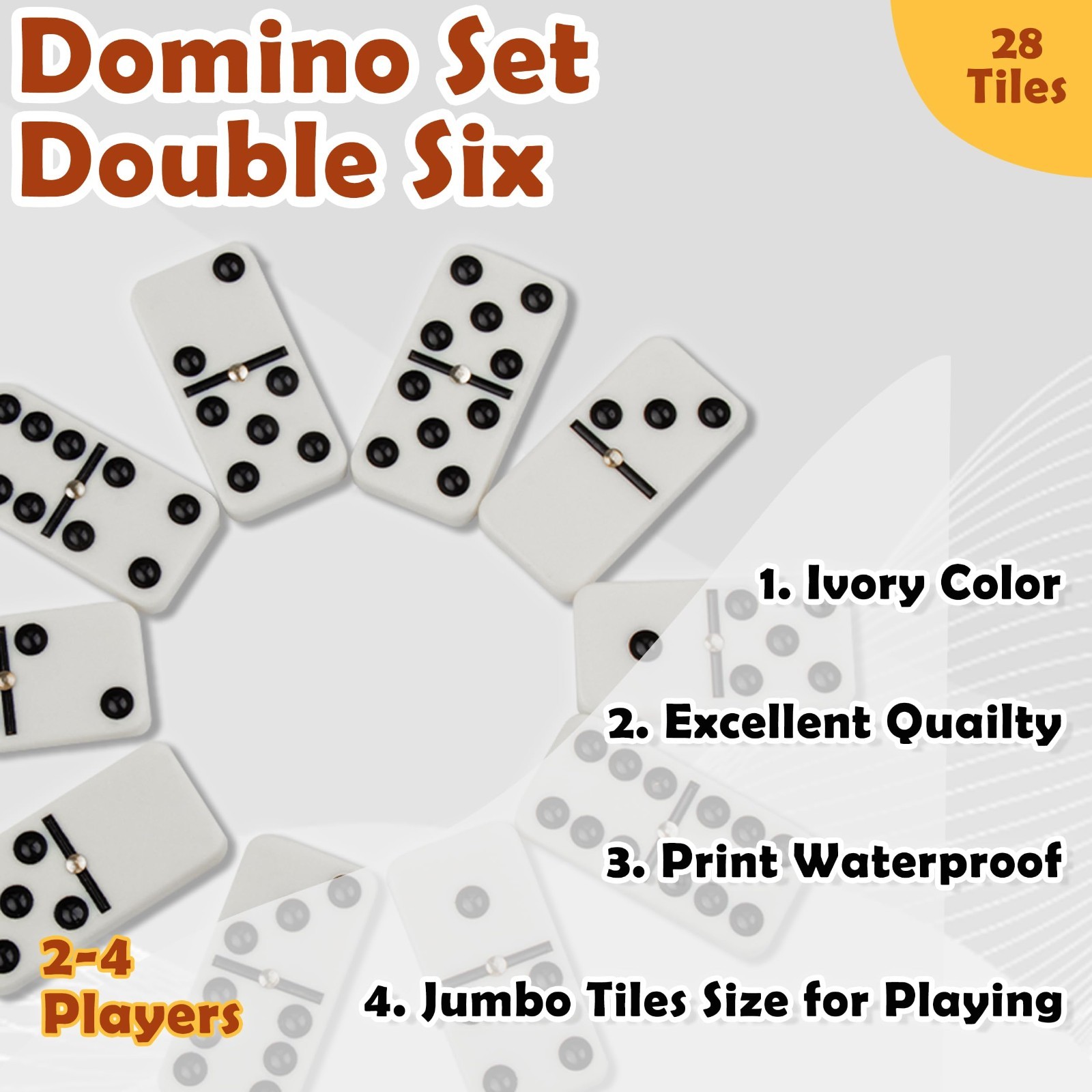 Classic Double 6 Dominoes Set for Adults – 28 Piece Game with Wooden Case, 2 Pla