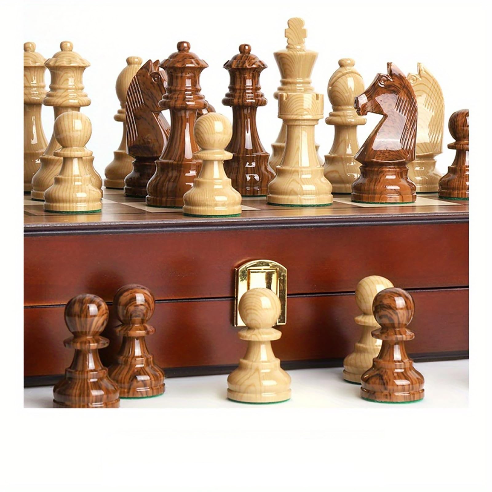 20″ Extra Large Folding Chess Set – Walnut Wood Board & Weighted PVC Pieces –
