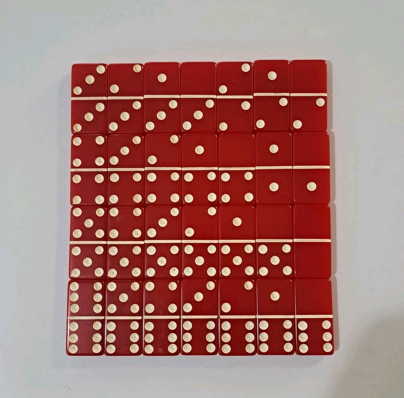 Vintage Puremco Dominoes Standard Marblelike Full Set RED Waco Texas No 616 USA