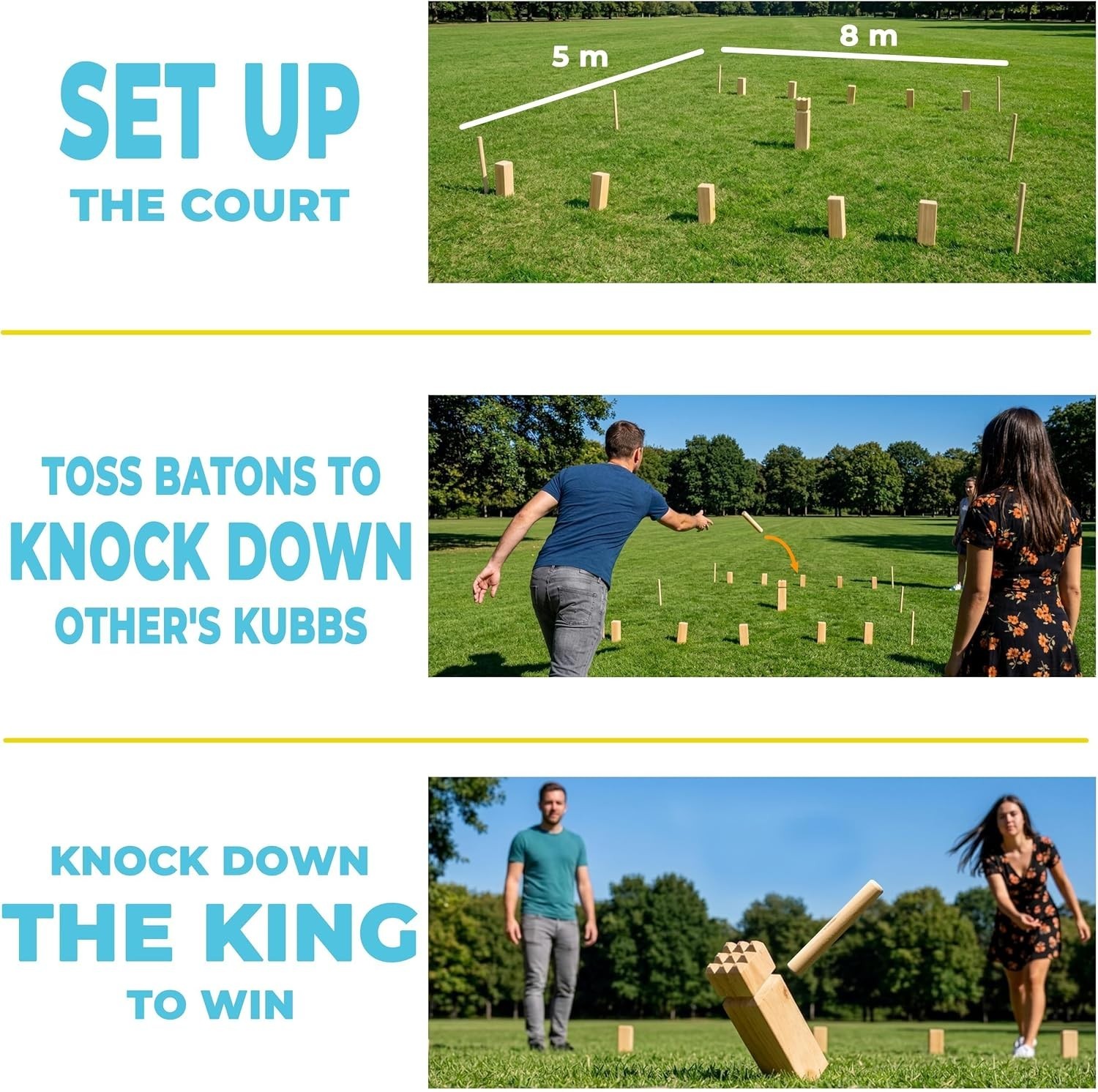 Complete Kubb Game Set: Natural Rubberwood with Travel Case for Multiple Players