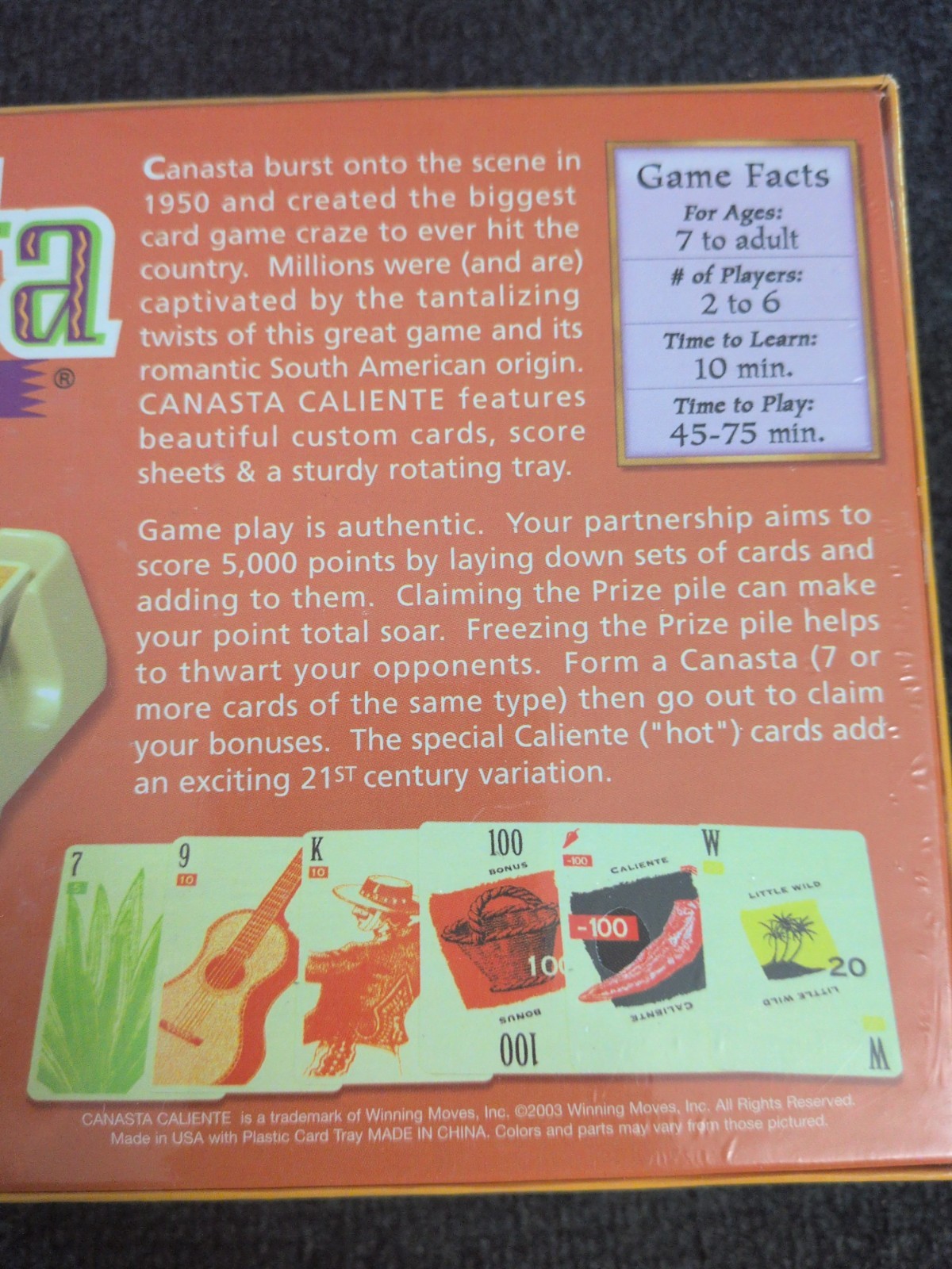 Winning Moves Deluxe Canasta Card Game w/ Rotating Tray NEW Sealed 2003 Complete