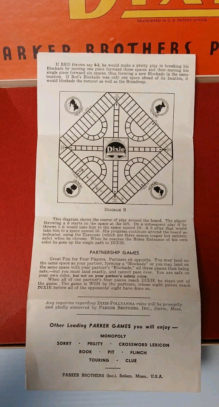 Vintage 1950s Pollyanna Dixie Board Game Parker Brothers Complete In Box
