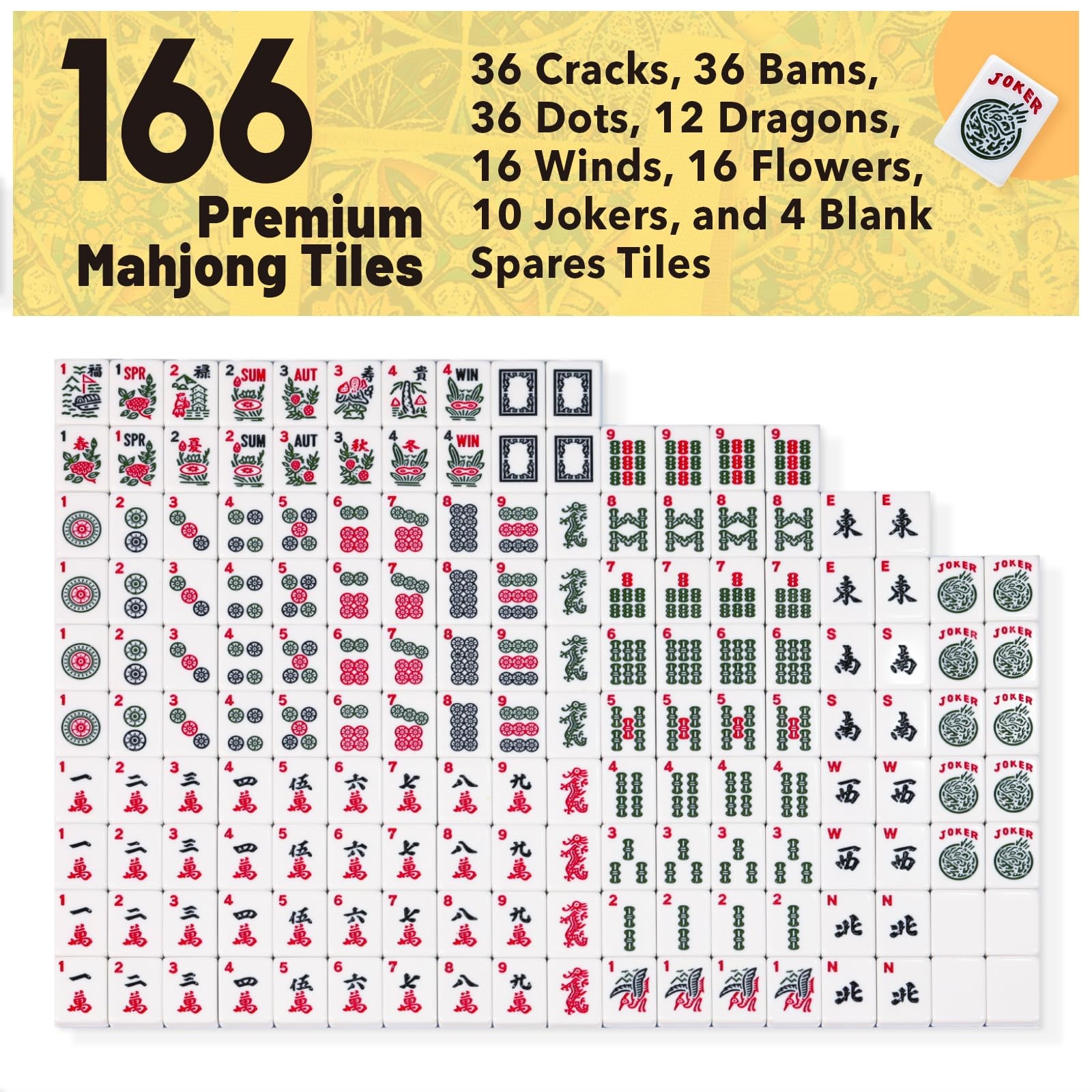 American Mahjong Tile Set with Yellow Printed Carrying Bag, 166 Blue Tiles, 4…