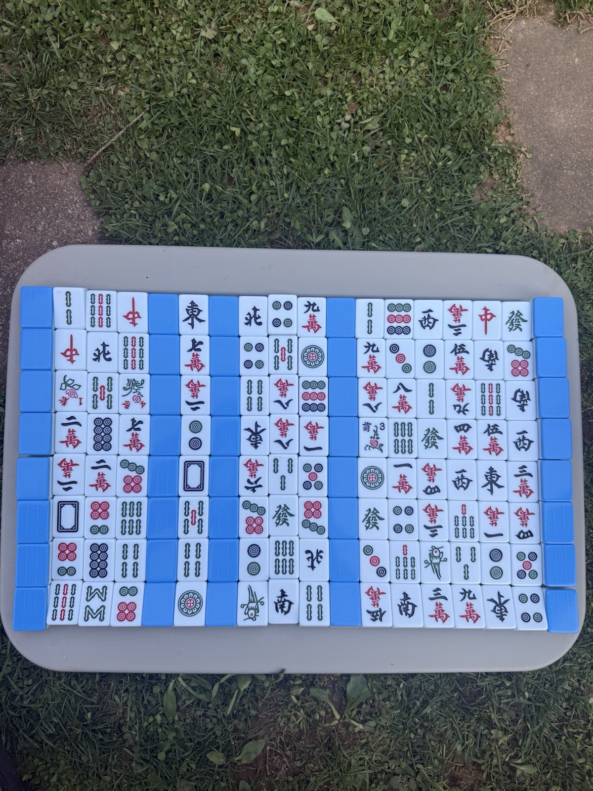 Mah Jong Tile Set Blue Plastic Tiles Game Strategy Tile Game 12+ Years 144 pcs