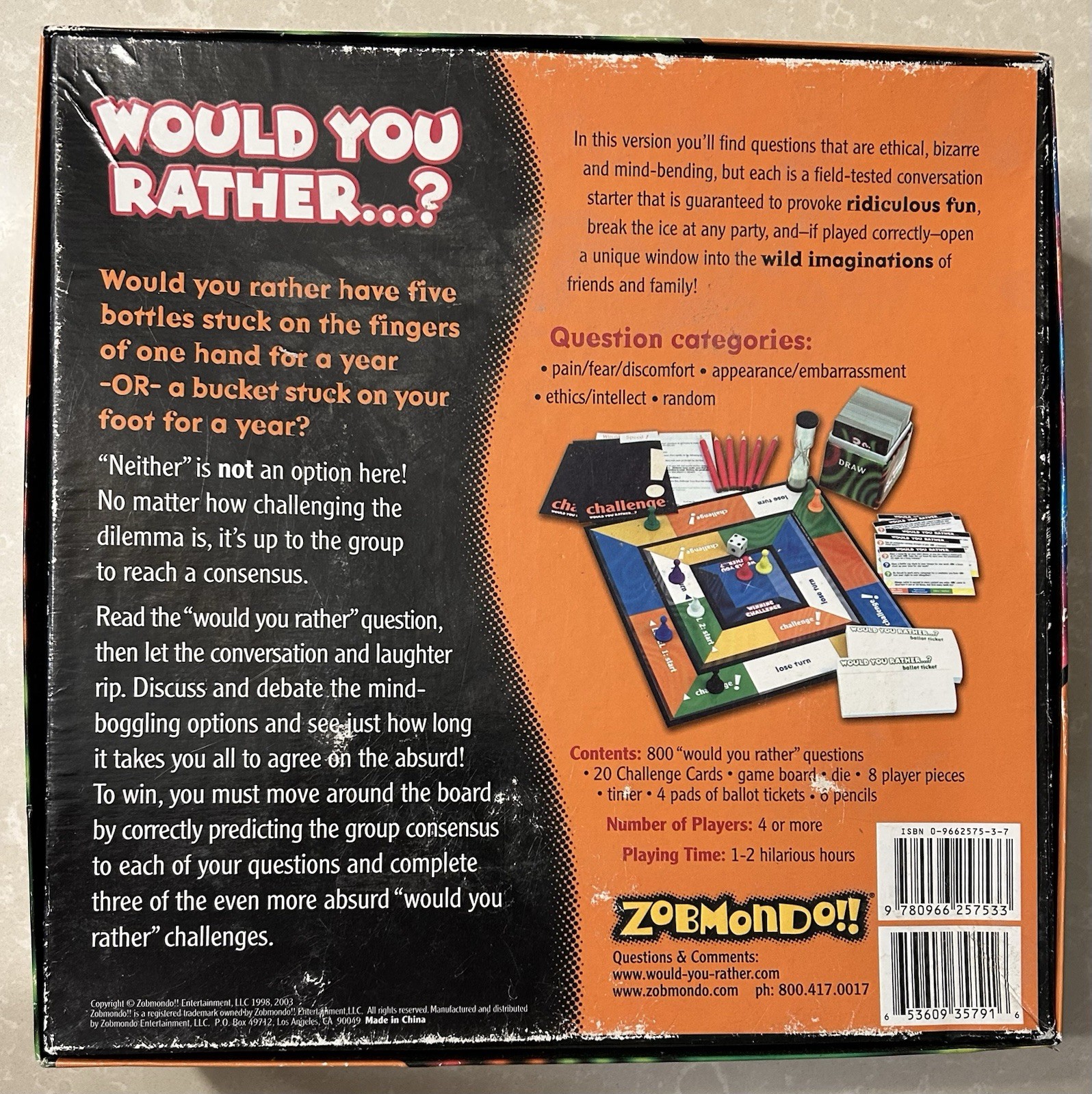 ZOBMONDO “WOULD YOU RATHER” THE ORIGINAL – MULTIPLE AWARD WINNER GAME 12+