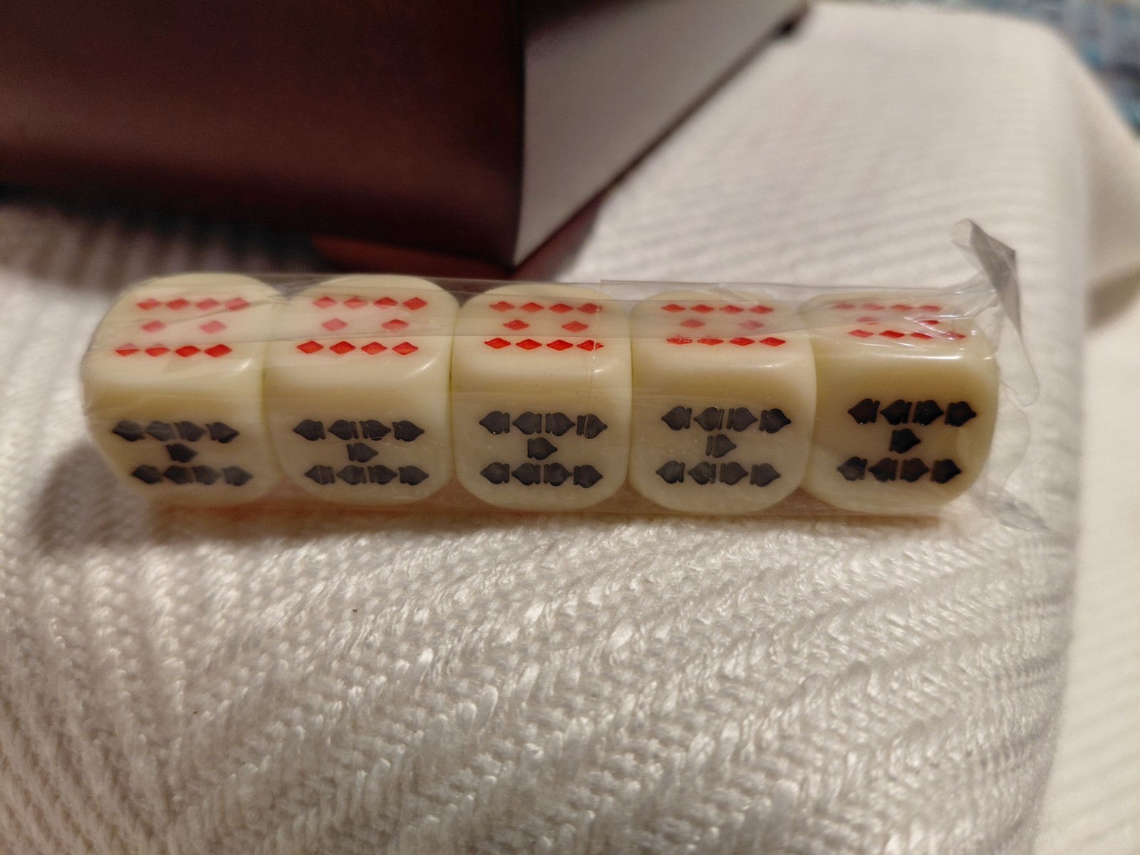 Poker set in wooden & glass box -sealed 2 sets dice/2 decks cards/2 chips-VTG