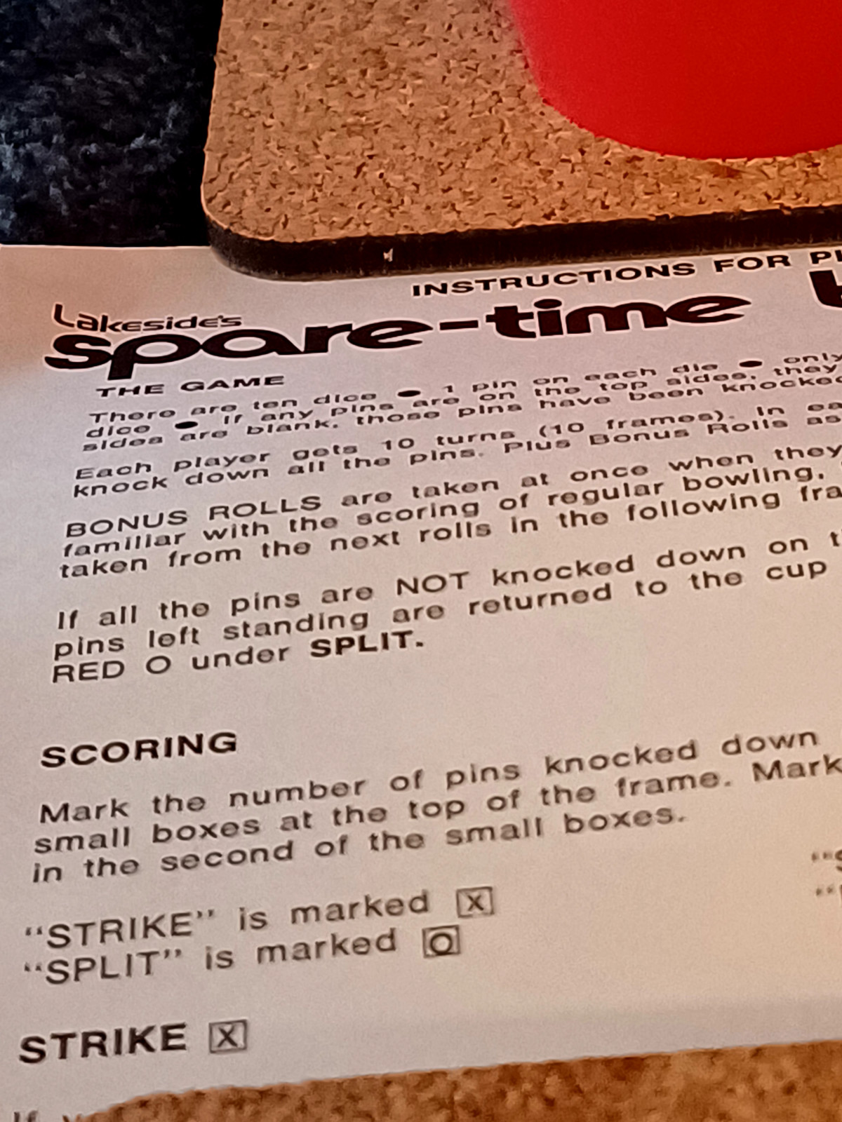 Vintage Spare Time Bowling Game Dice1950’s – 60’s Spare-Time with Score Sheets