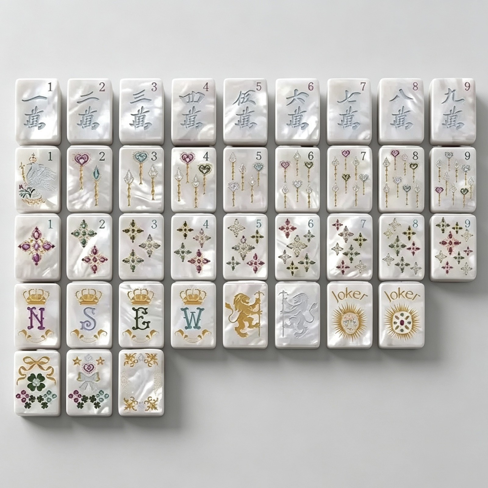 Mahjong Tiles Set – 160 Acrylic American Mah Jong Game – Pearl White Shell