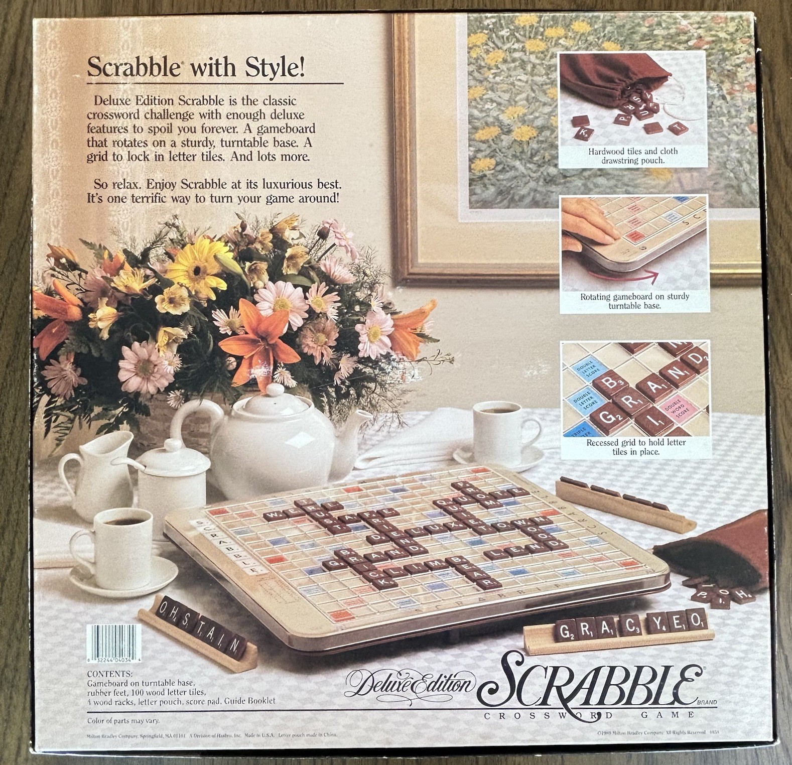 1989 Scrabble Deluxe Edition 100% COMPLETE Rotating Turntable Board Game MB 4034