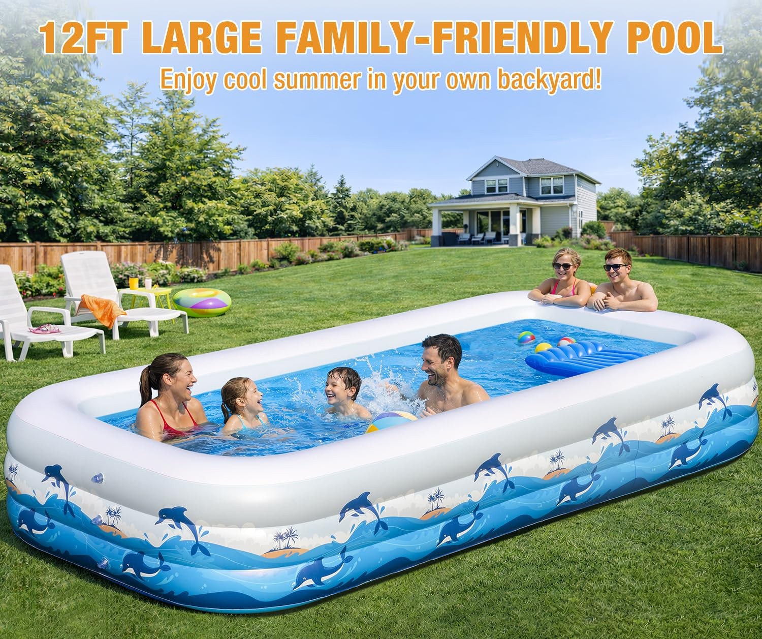Inflatable Pool 145 x 74 22 Solar Powered Lights Adults Backyard Extra Large