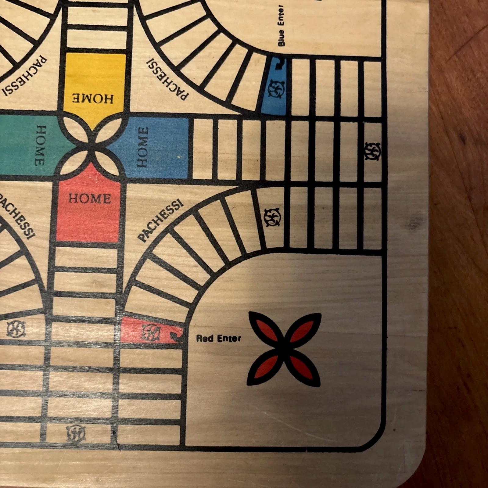 Vintage Wooden Painted Reversible Chess/Checkers/Pachesi Board Game 11″