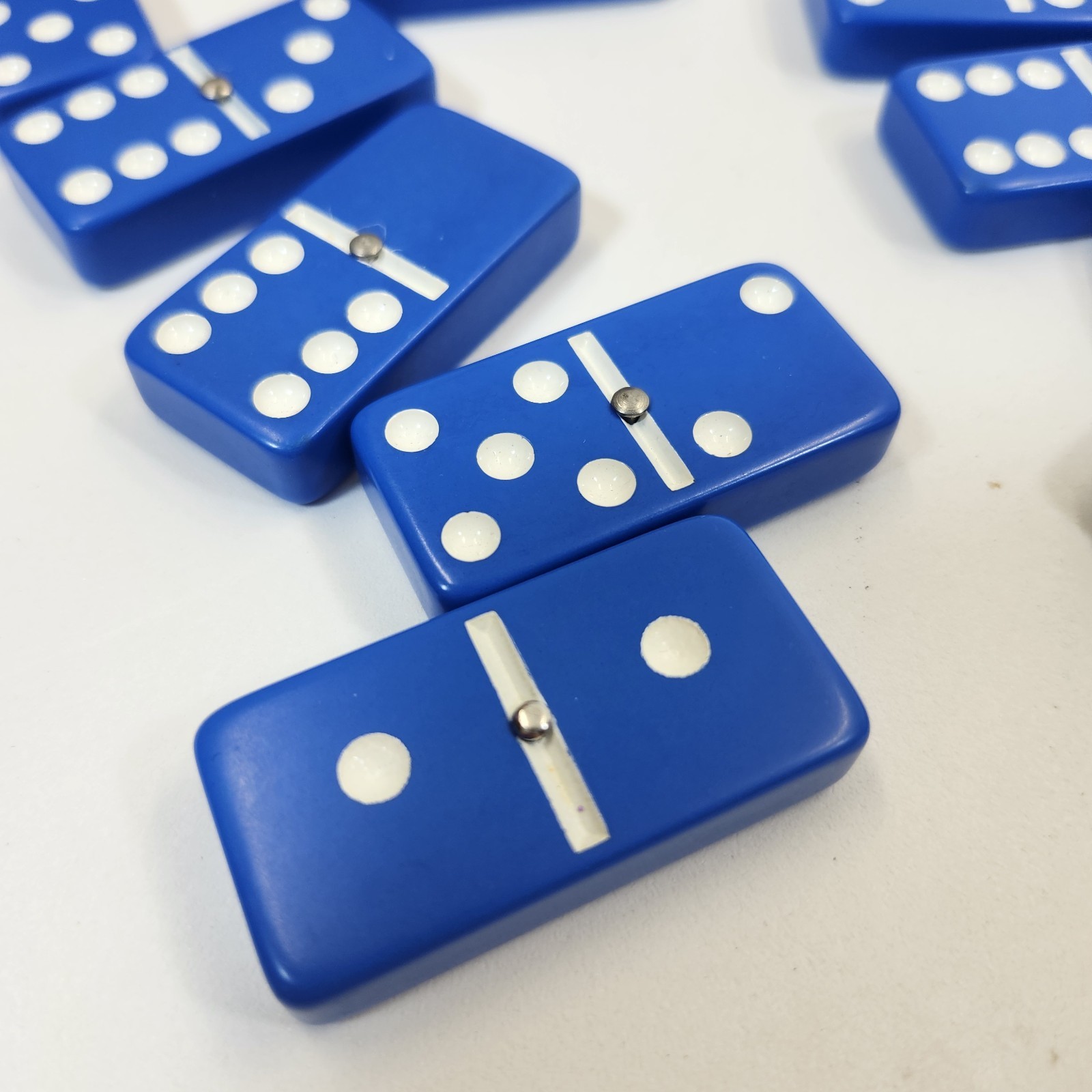 Dominoes Double Six All Urea Pieces Metal Spin Blue Bramy Brand Game Set Case