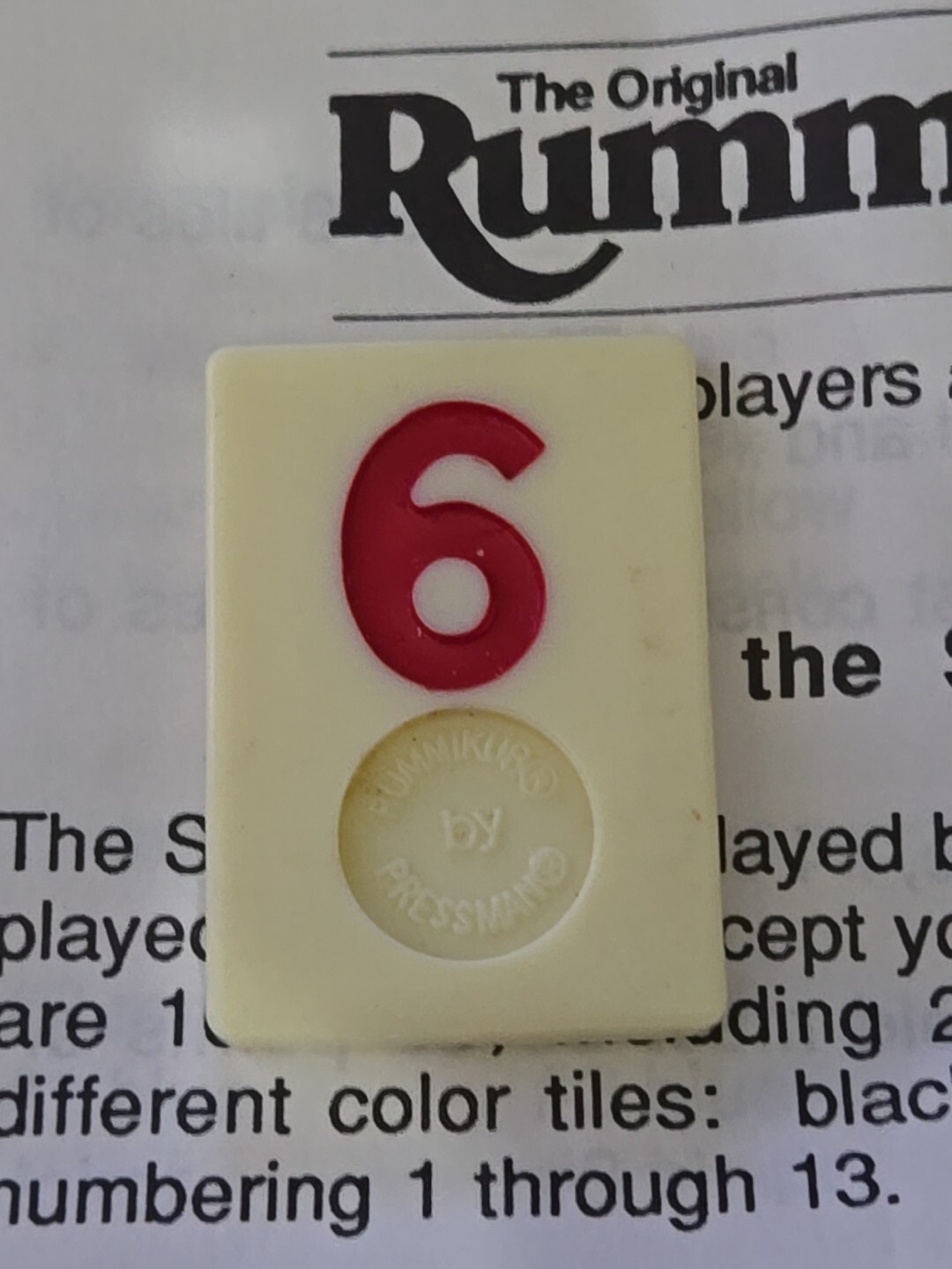 The Original Rummikub Red #6 Tile Replacement Game Part Piece Pressman