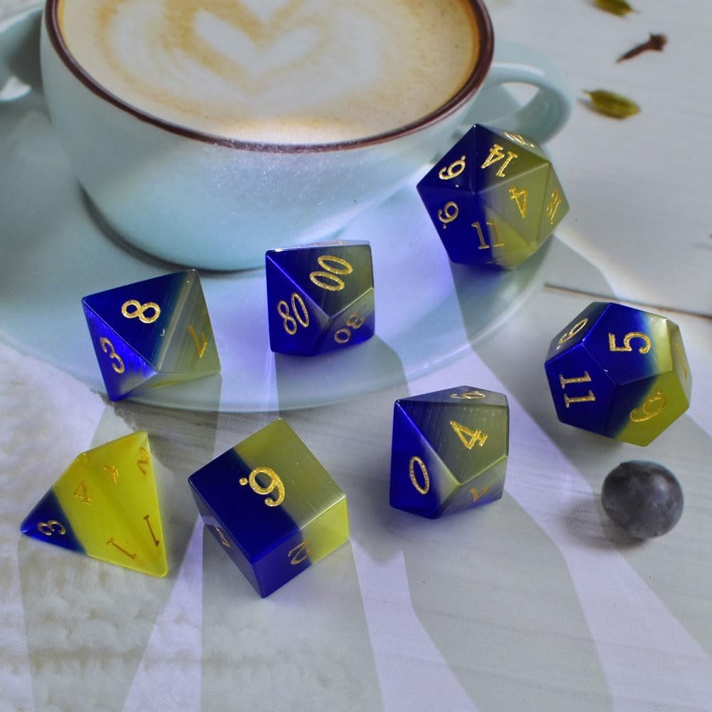 Gemstone DND Dice Set Natural Blue&Red Opal Dice Set 7Pieces D&D Dice Used in Du