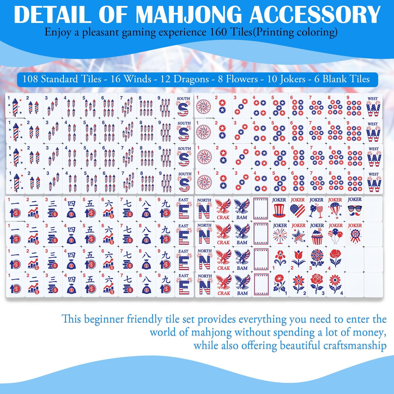 Arrowbash 160 Pcs American Mahjong Tiles Set 1.2 Inch Mah Jong Game Pieces wi…