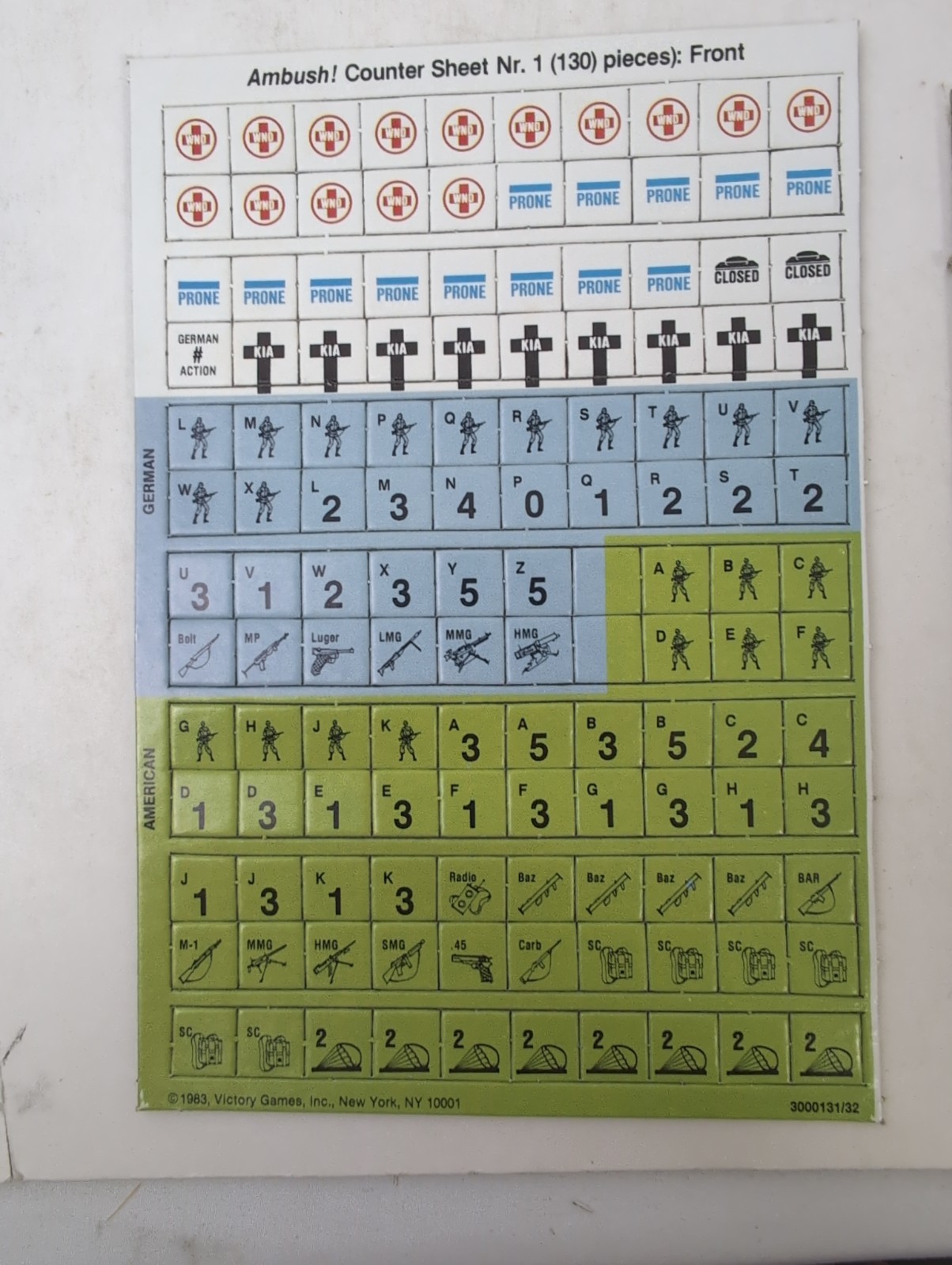AMBUSH! Solitaire Squad Level WWII Comabat France 1944- Victory Games- Unpunched
